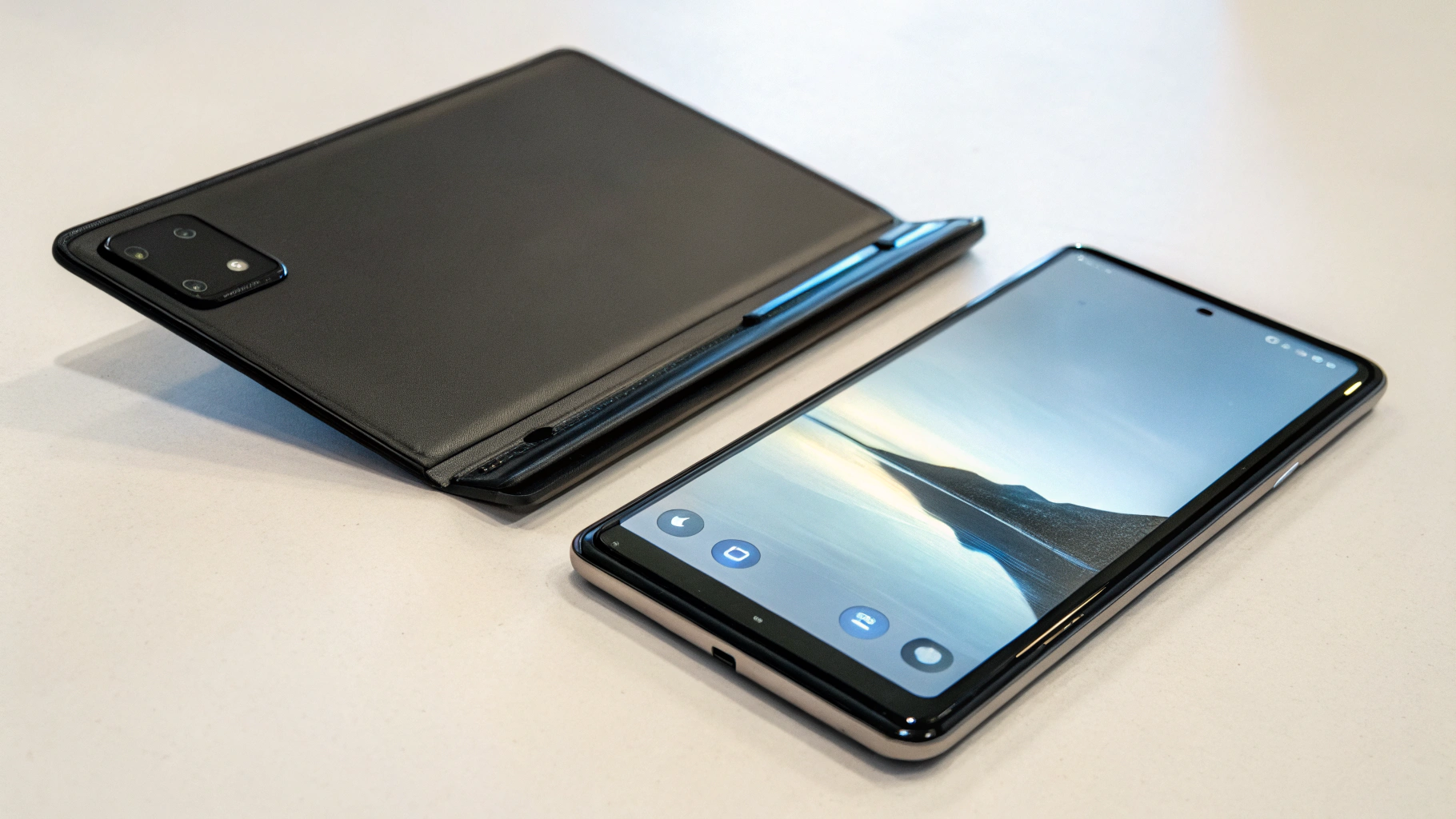 Складной смартфон формата книжка рядом с классическим смартфоном