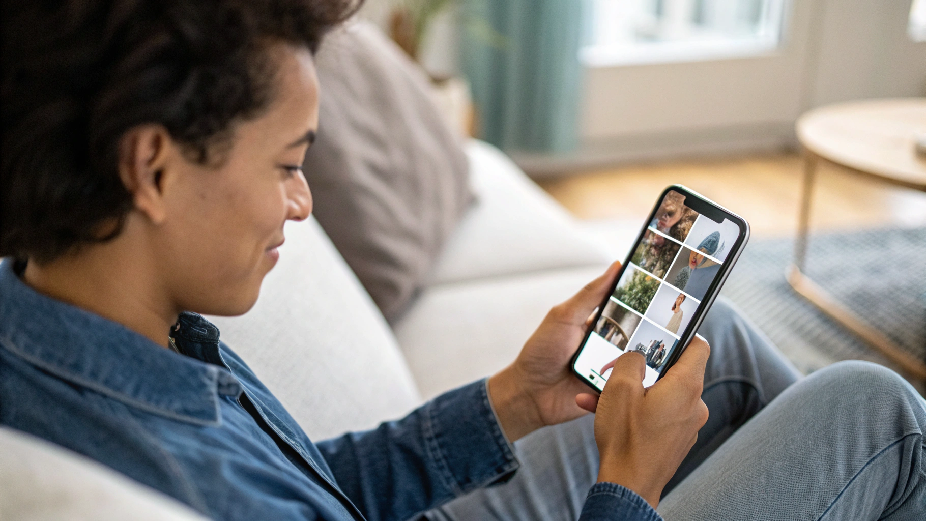 Пользователь проверяет качество селфи и видео на экране смартфона