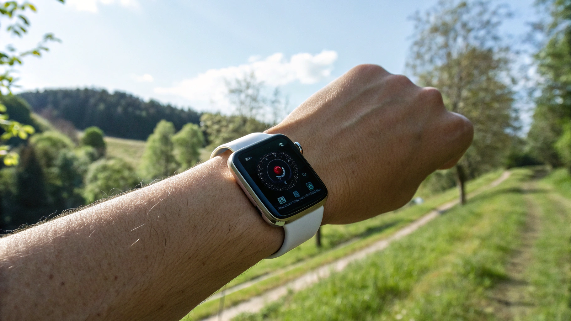 Смарт-часы на запястье с отображением спортивной активности на улице