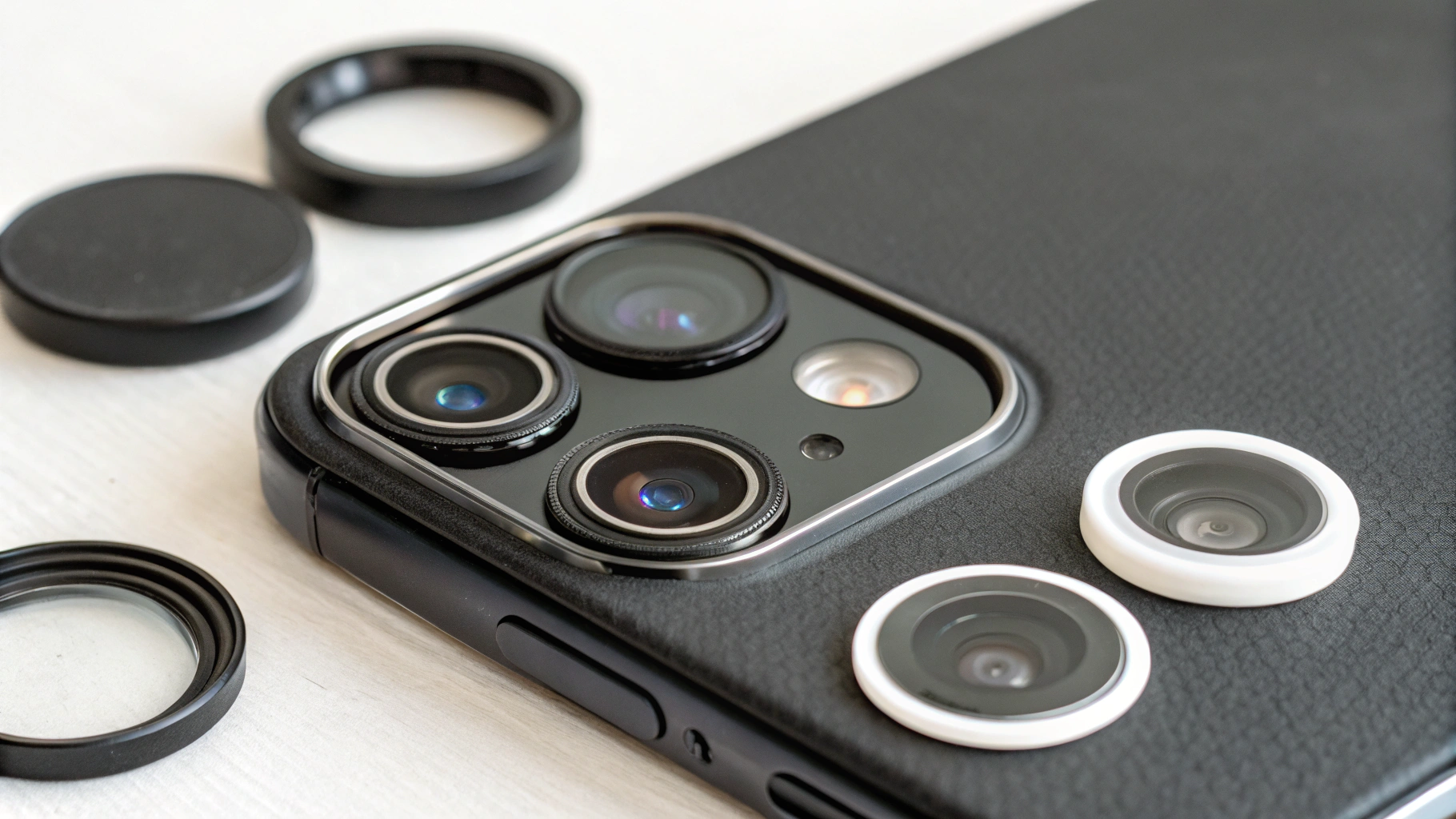 Блок камер смартфона в чехле с разными вариантами защиты линз вокруг