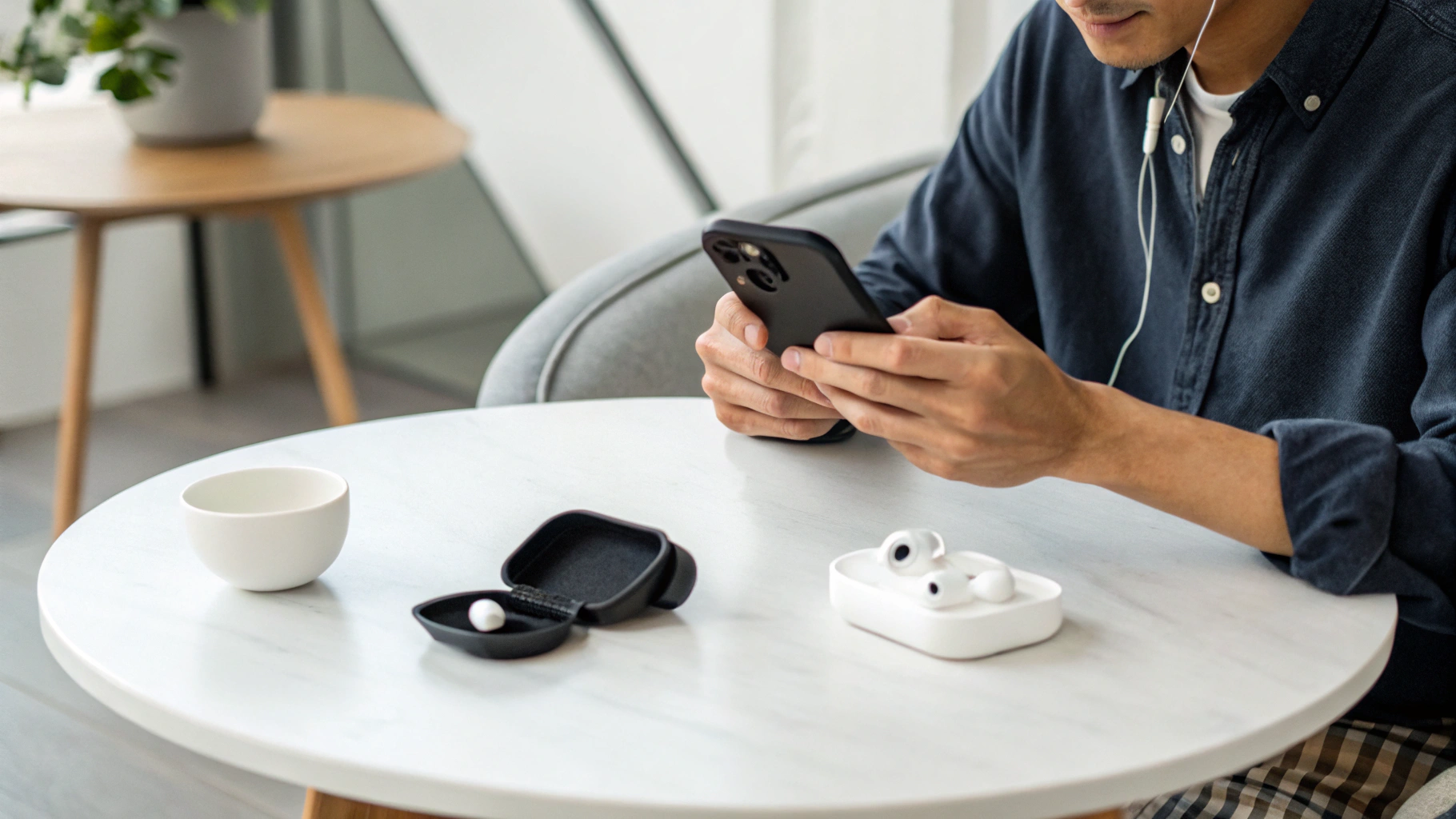 Сравнение AirPods Pro и TWS Samsung рядом со смартфоном на столе