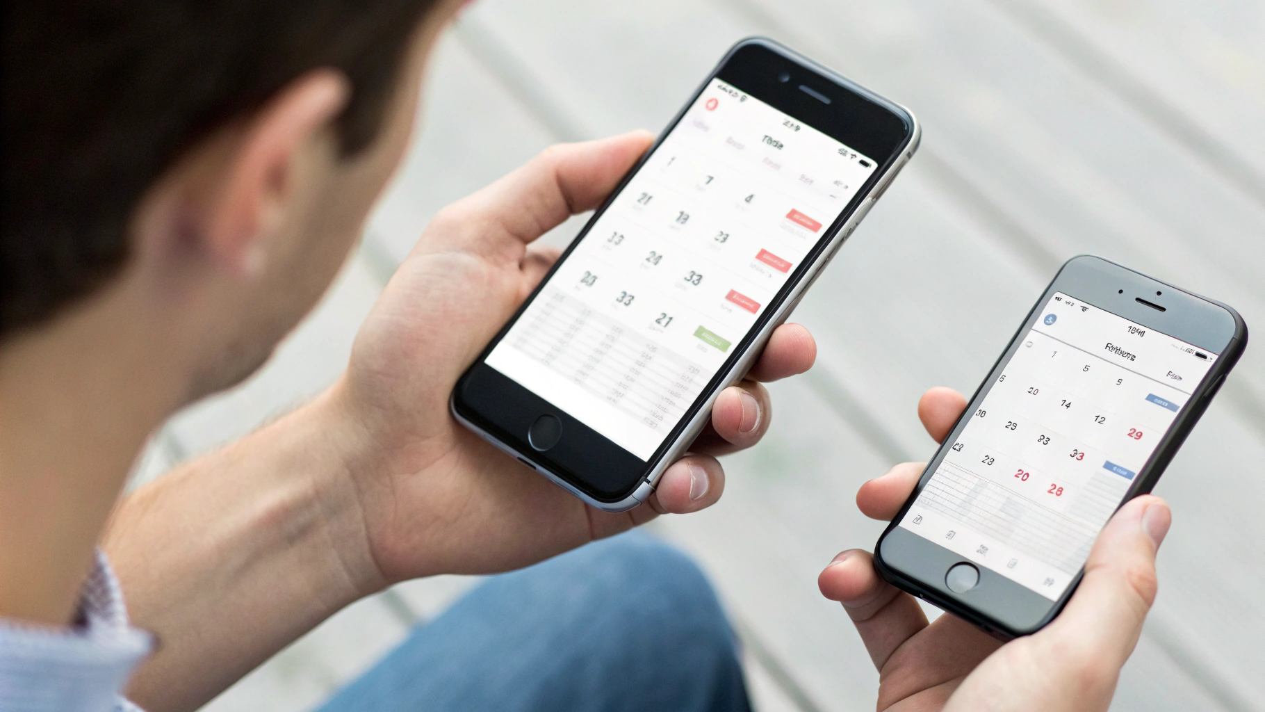Синхронизированный семейный календарь, открытый одновременно на iPhone и Android-смартфоне