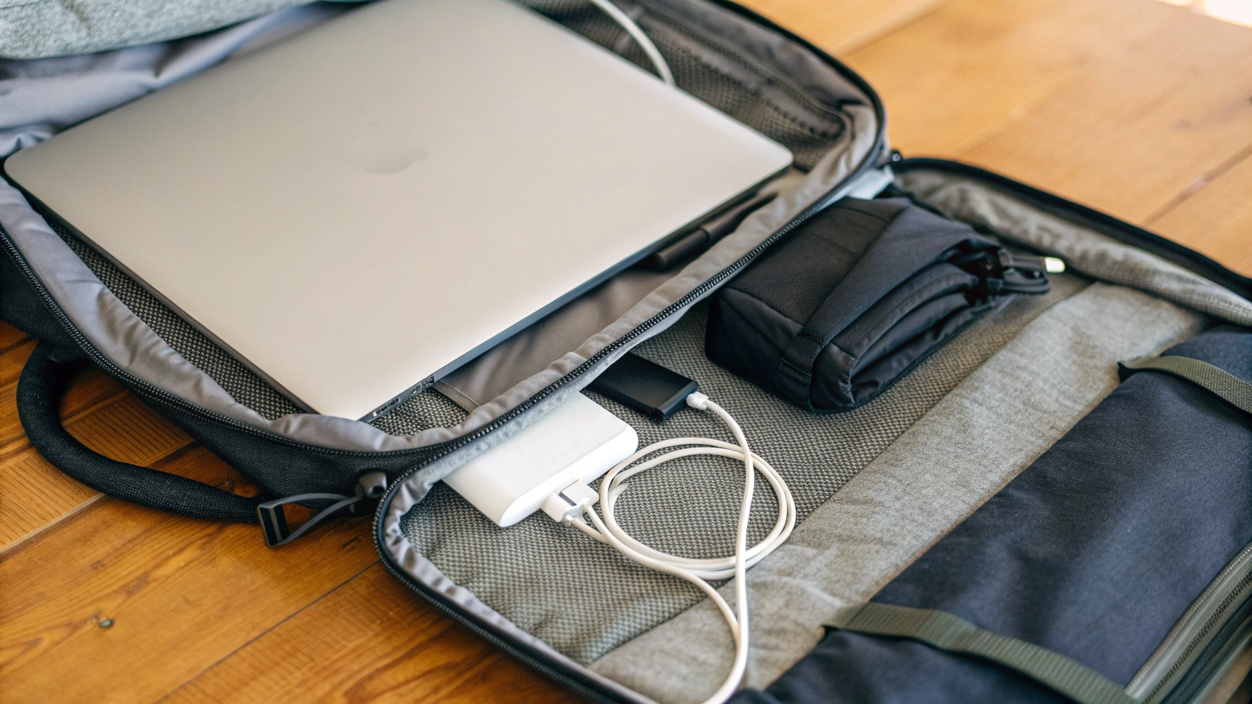 Лёгкий ноутбук и компактная зарядка укладываются в дорожный рюкзак