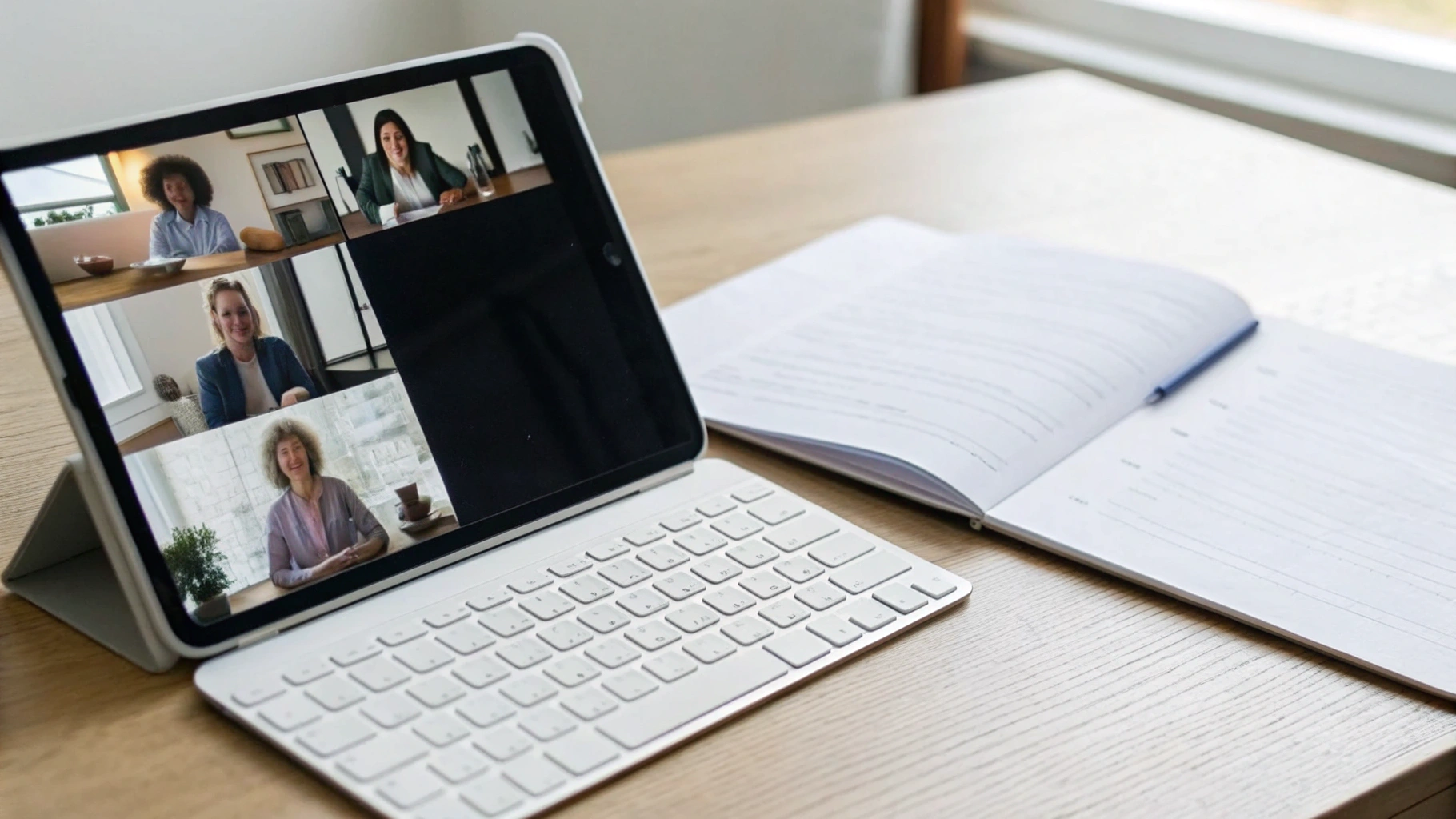 Видеозвонок и работа с документами на iPad Pro и ноутбуке во время встречи