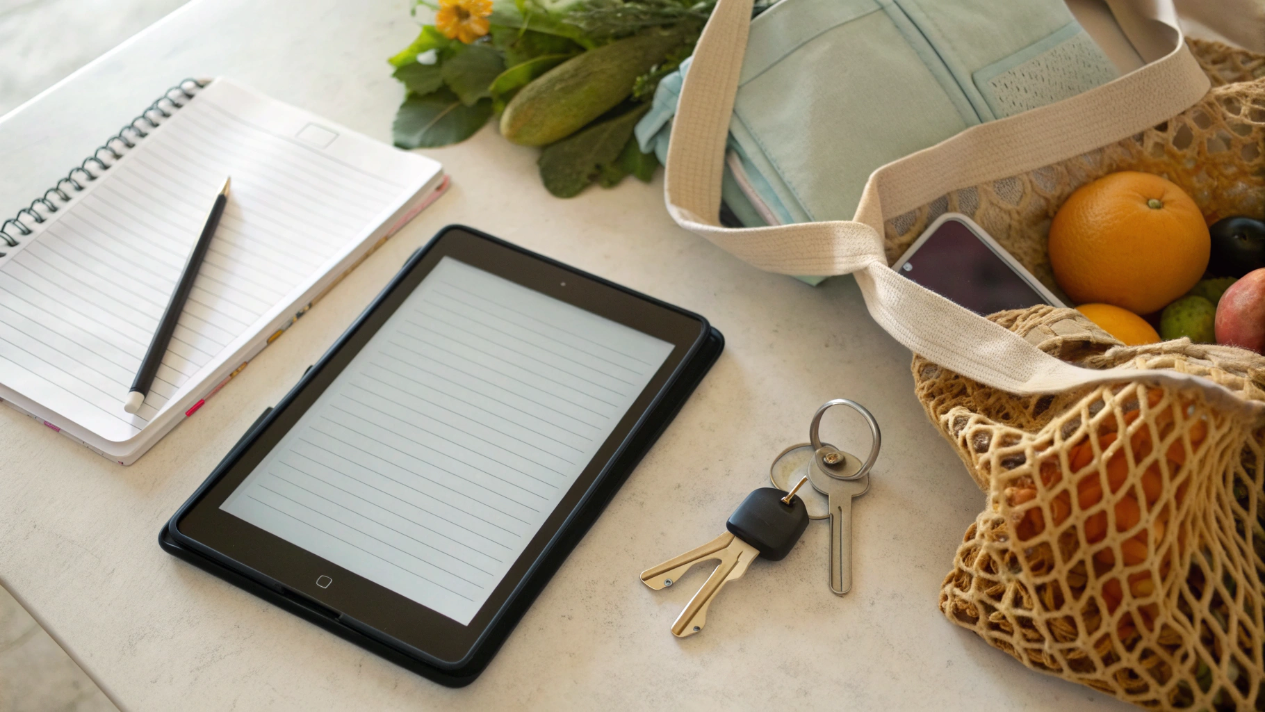 Общий планшет на столе с открытым семейным списком дел