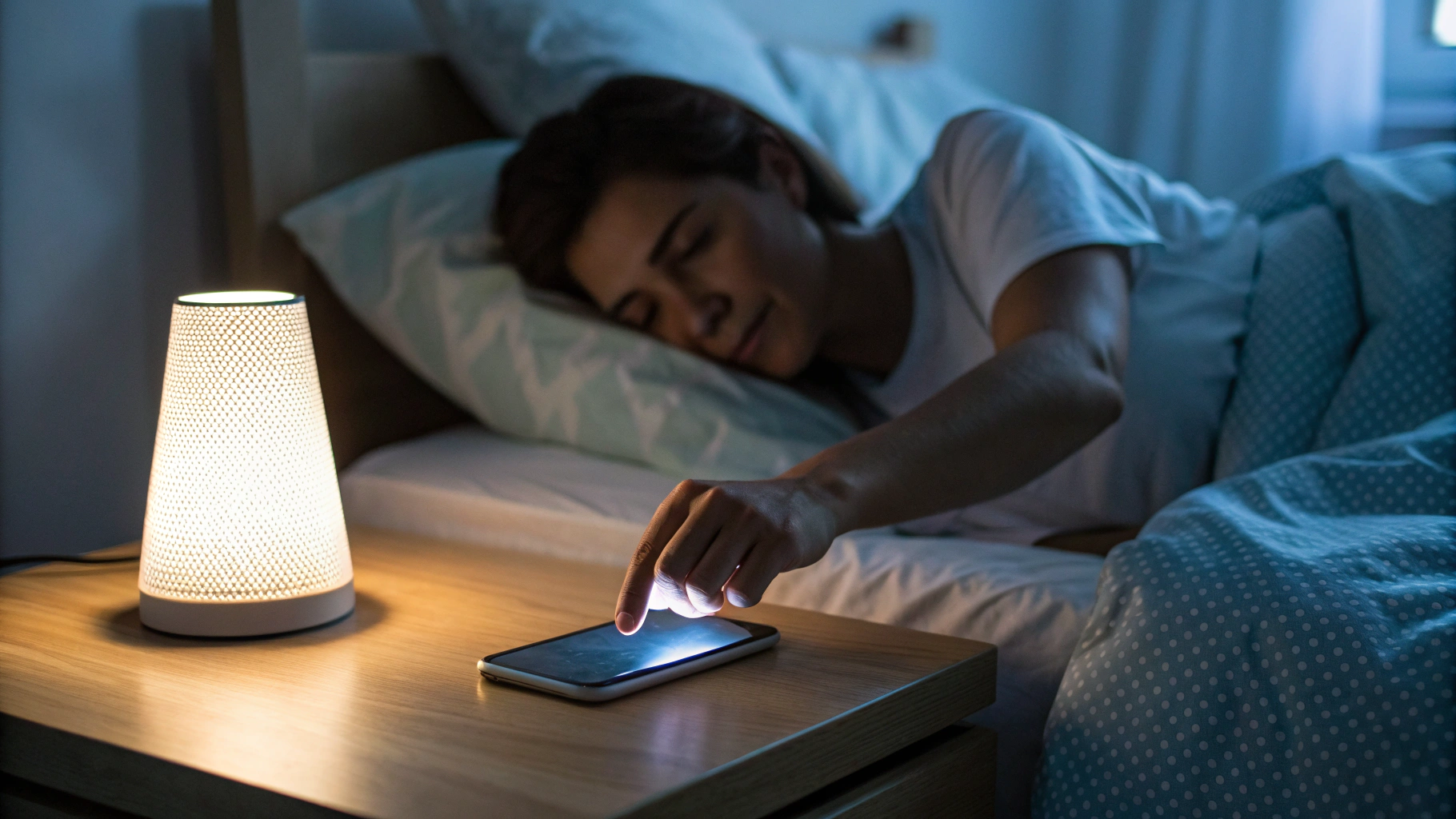 Пользователь перед сном включает ночной режим уведомлений на Android‑смартфоне