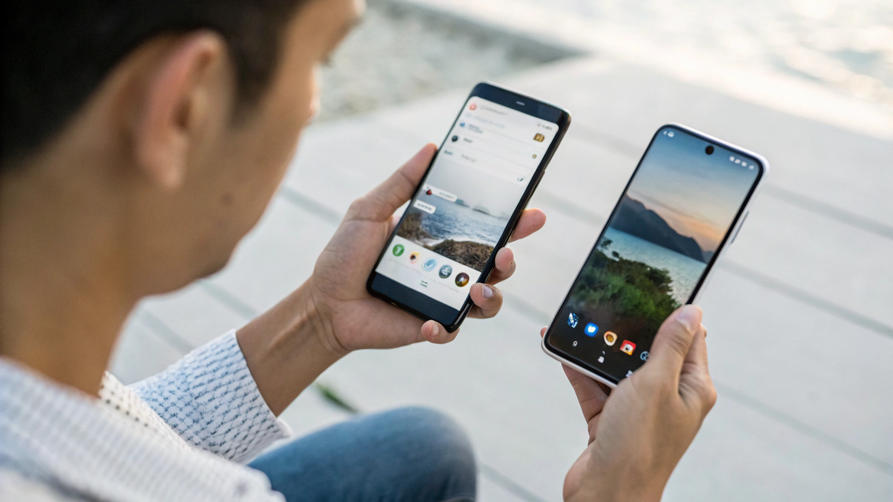 Смартфон Android в руке, на экране — настройки дисплея и частоты обновления