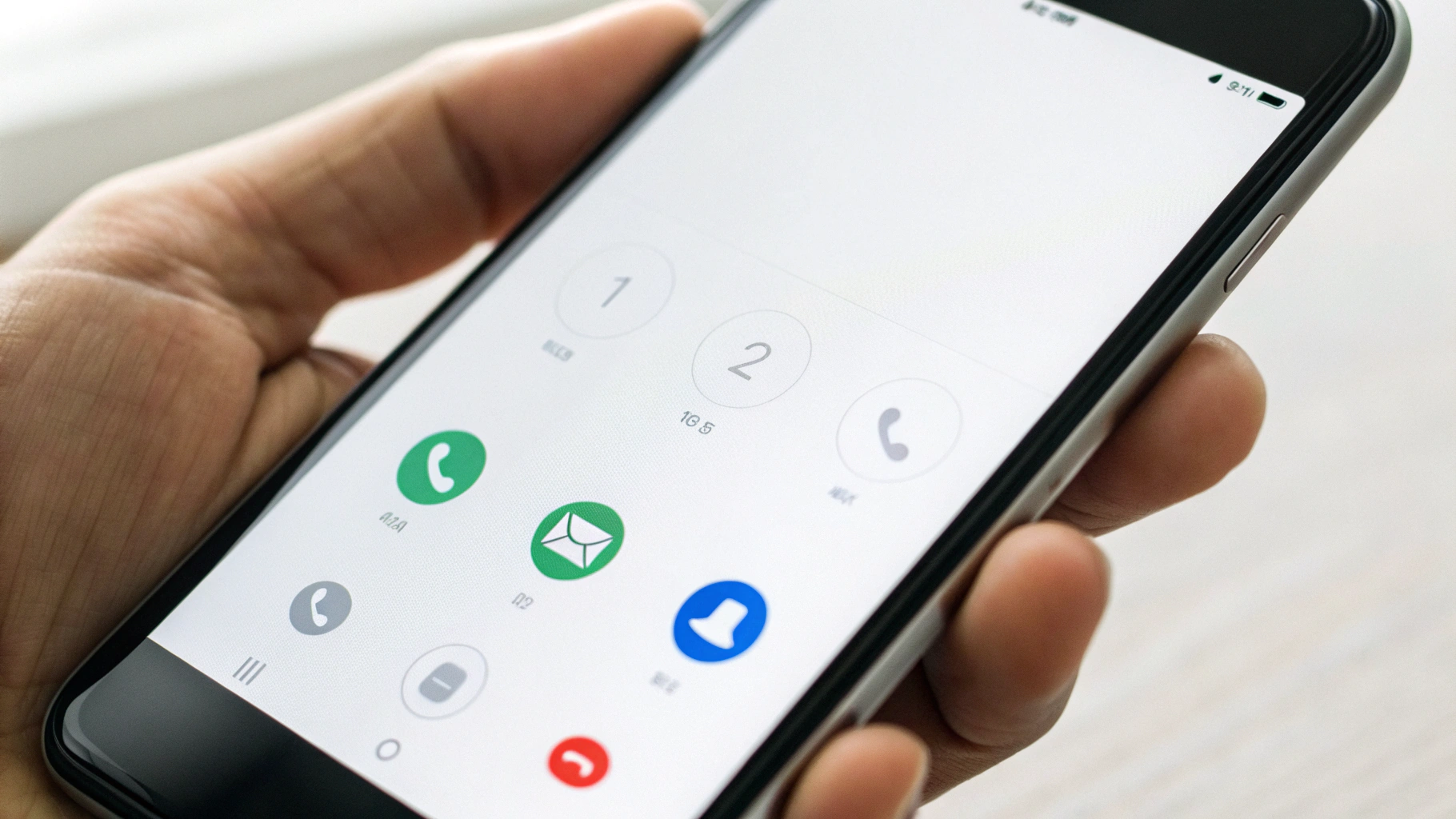 Смартфон с упрощённым экраном и крупными иконками звонков и сообщений для пожилого человека