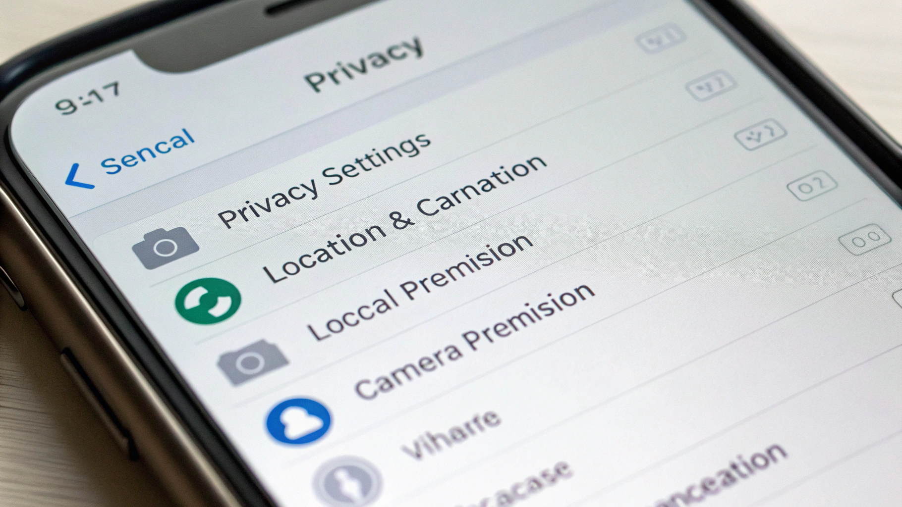 Экран iPhone с разделом настроек конфиденциальности и доступа к геолокации и камере