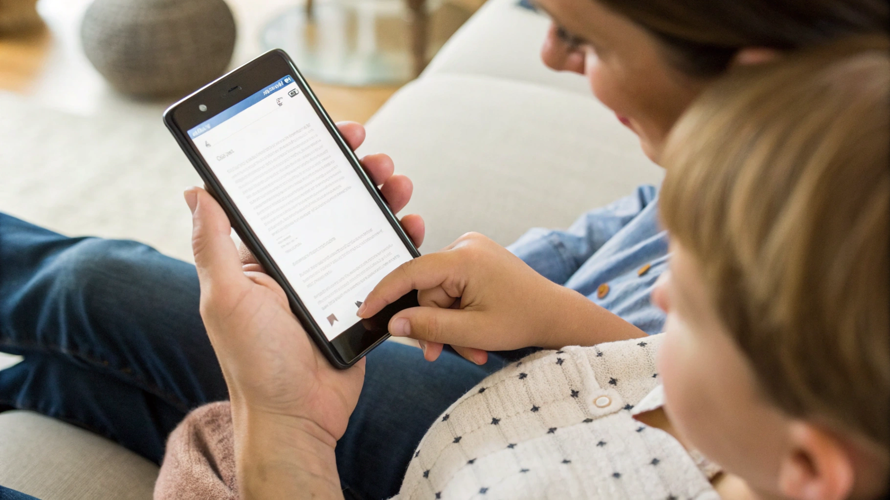 Родитель отправляет отсканированный документ в семейный чат с Android-смартфона