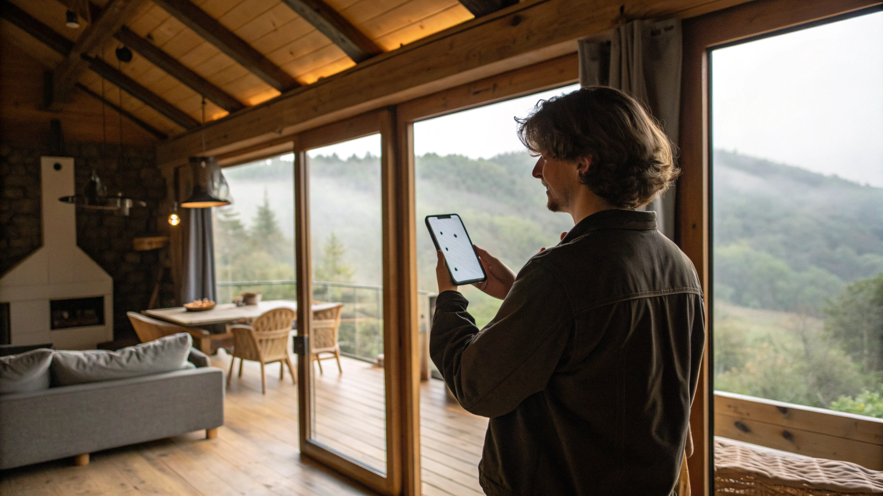 Пользователь настраивает мобильную сеть на iPhone для лучшего приёма за городом