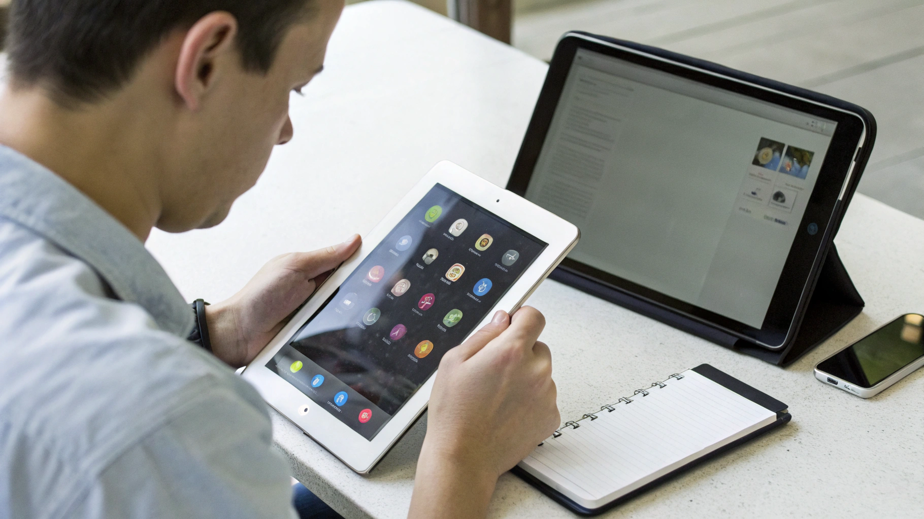 Сравнение недорогого iPad и Android-планшета на столе