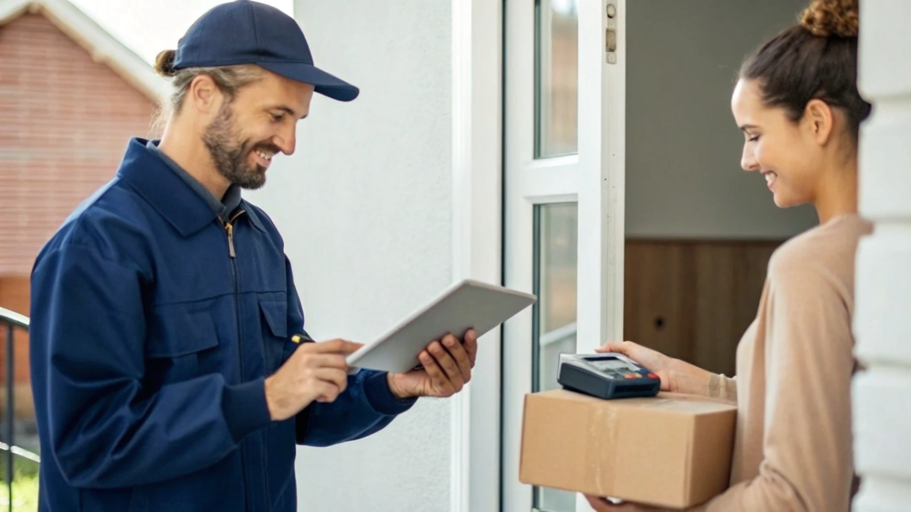 Курьер принимает оплату у клиента через планшет и мобильный терминал для карт