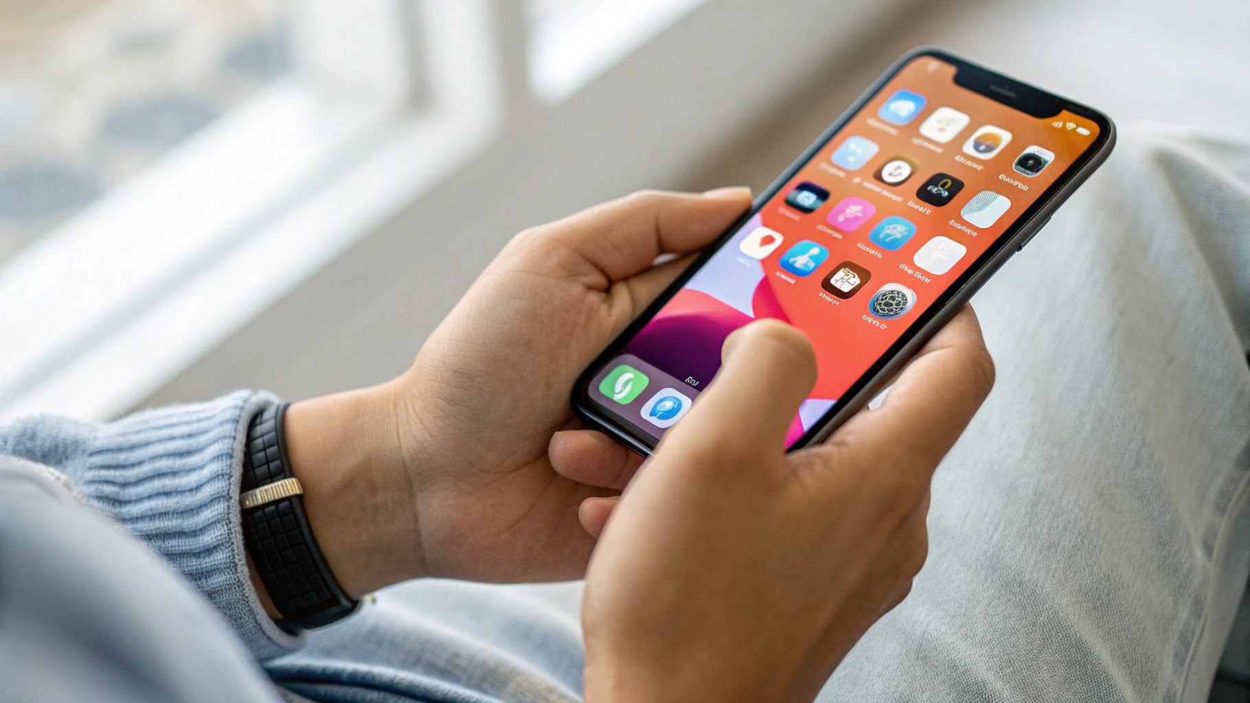 Пользователь держит смартфон с отображением обновления системы на экране