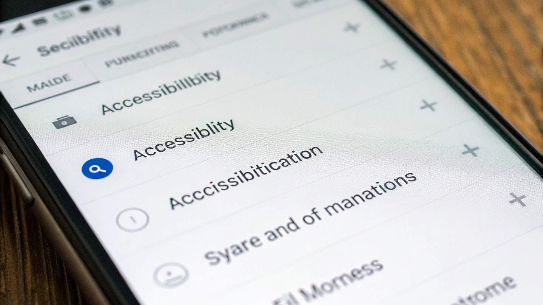 Экран Android‑смартфона с открытыми настройками специальных возможностей и крупным текстом