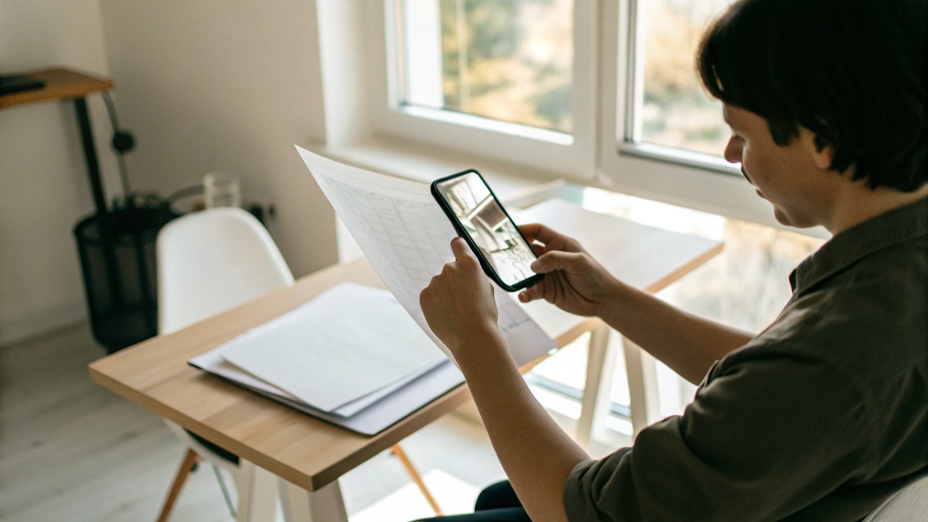 Пользователь фотографирует документ на камеру Android‑смартфона