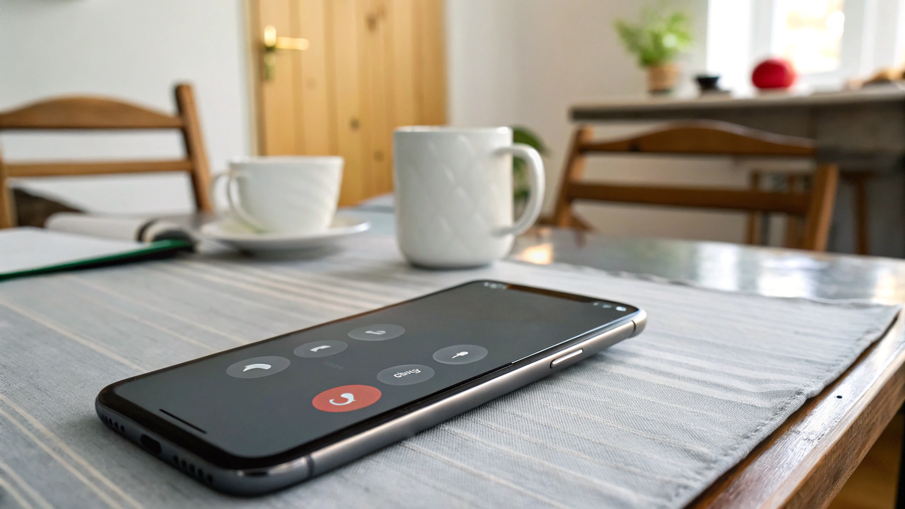 Экран смартфона с настройками переадресации вызовов на домашнем столе