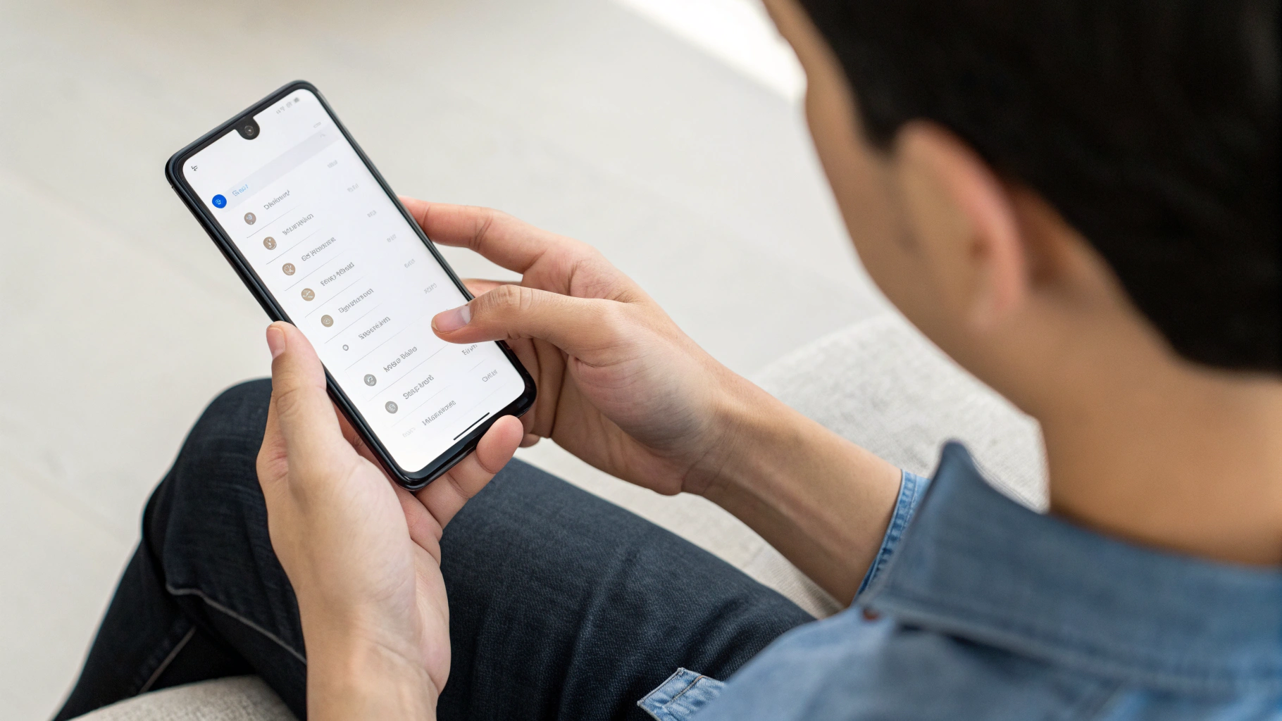 Пользователь настраивает уведомления на смартфоне с Android 18