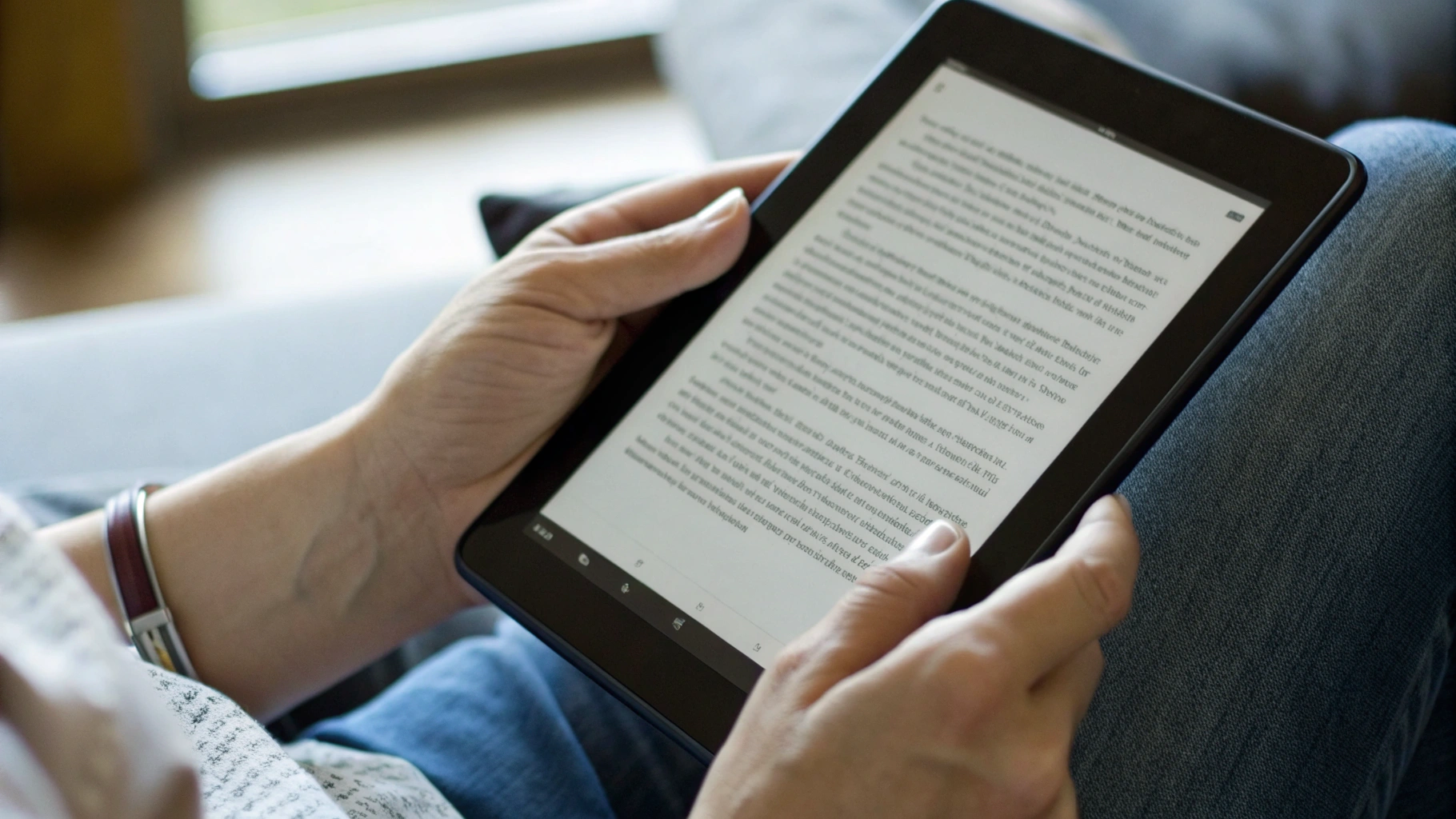 Крупный план планшета с открытой электронной книгой и настройками шрифта