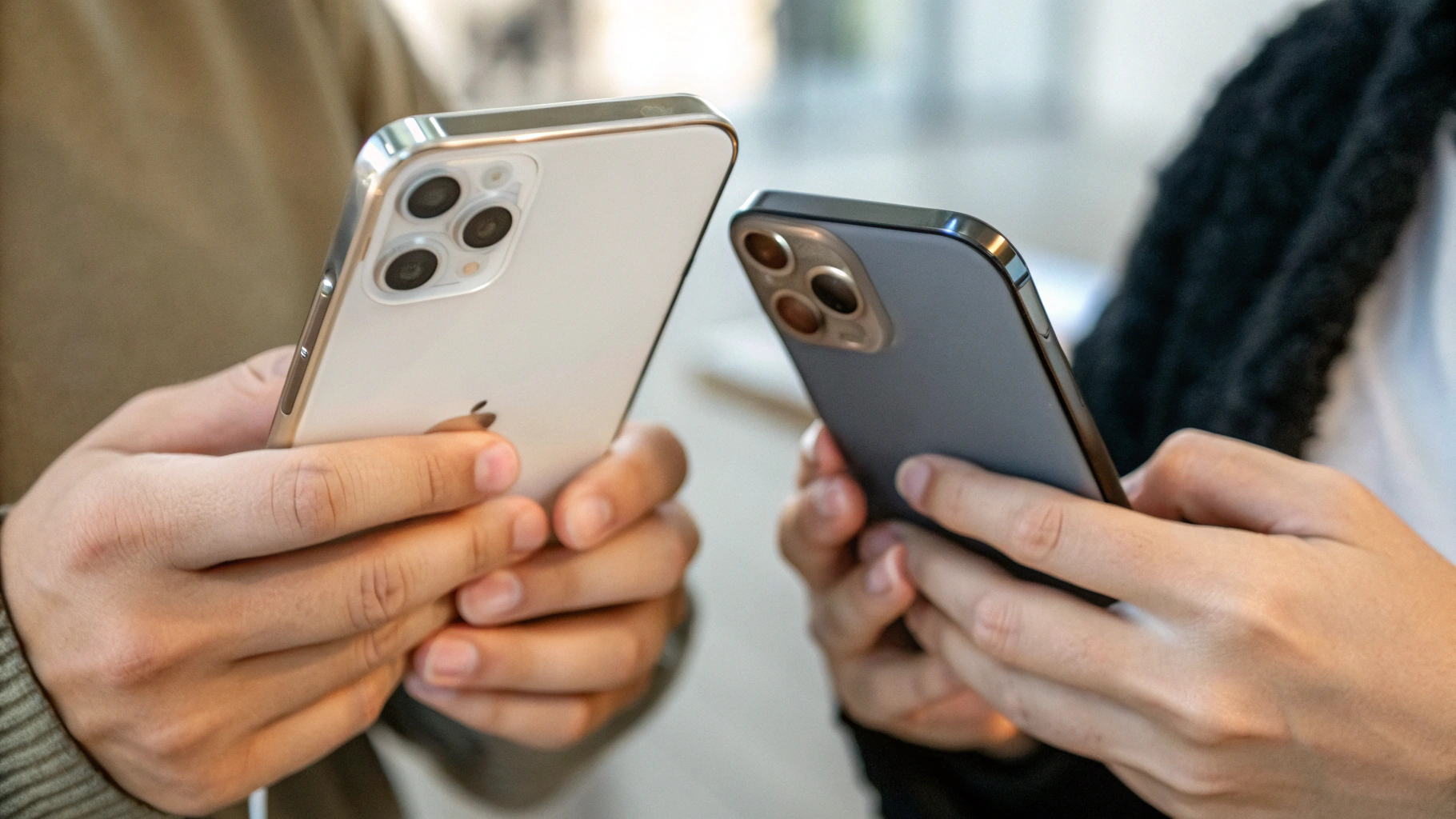 Два флагманских смартфона iPhone 18 Ultra и Galaxy S27 Ultra в руках во время первой настройки