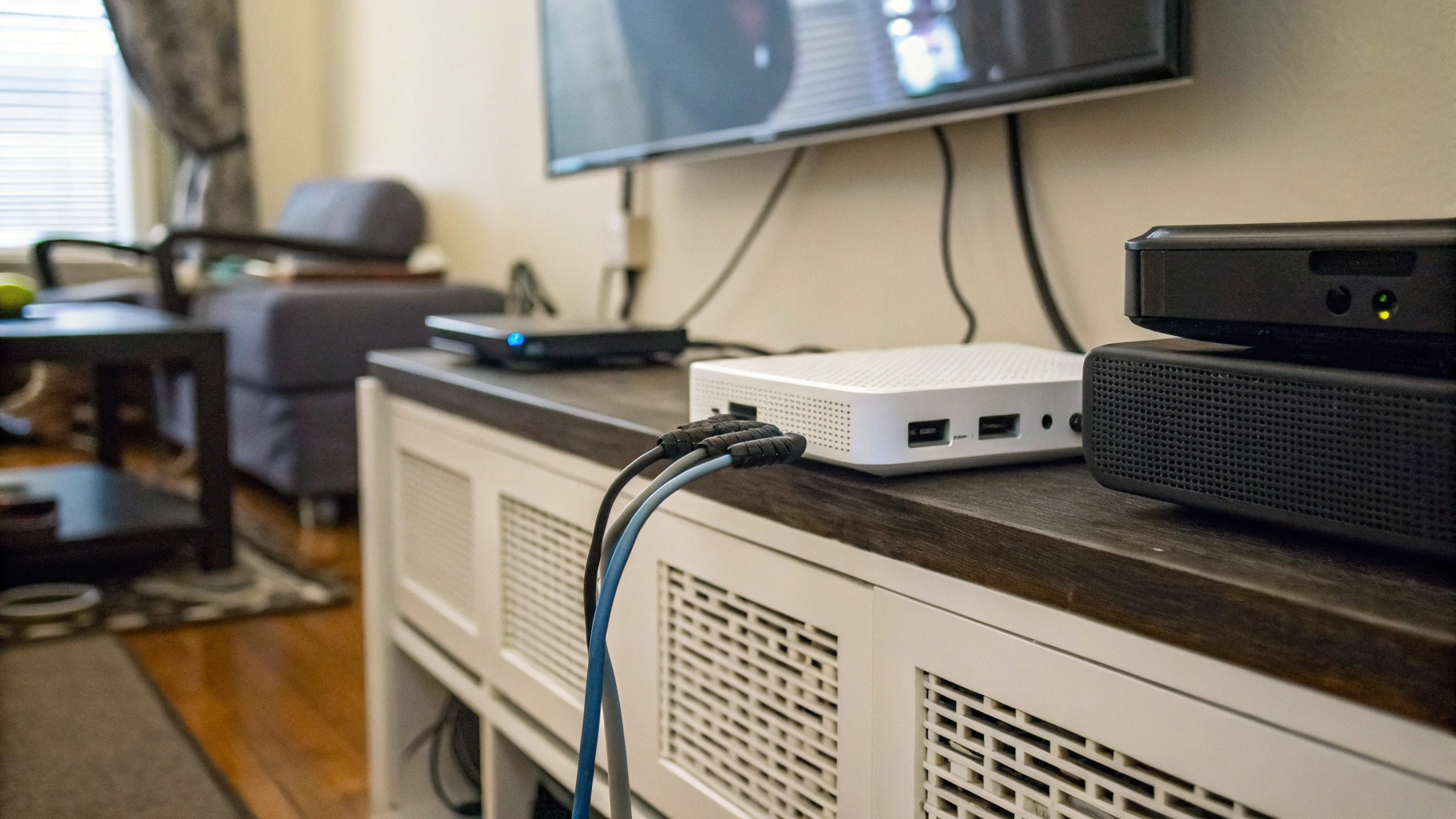 Wi‑Fi‑пульт с ИК-диодами на тумбе под телевизором