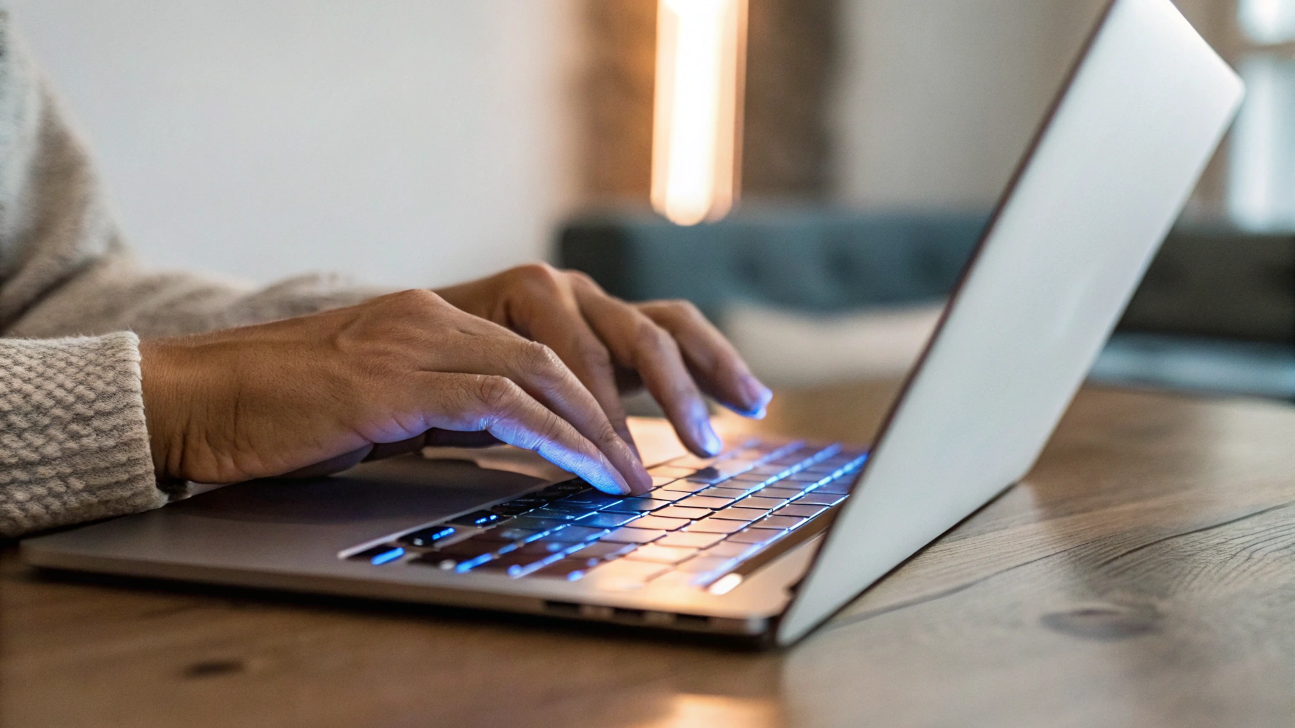 Пользователь переключает рабочие столы на Mac с помощью трекпада