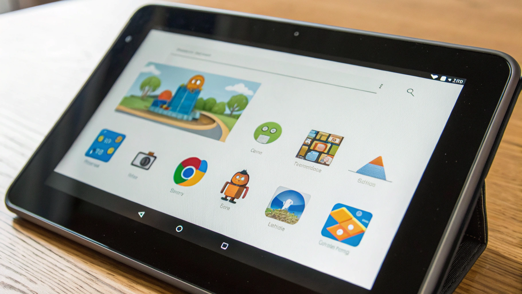 Рабочий стол детского Android‑планшета с аккуратно разложенными играми и учебными приложениями