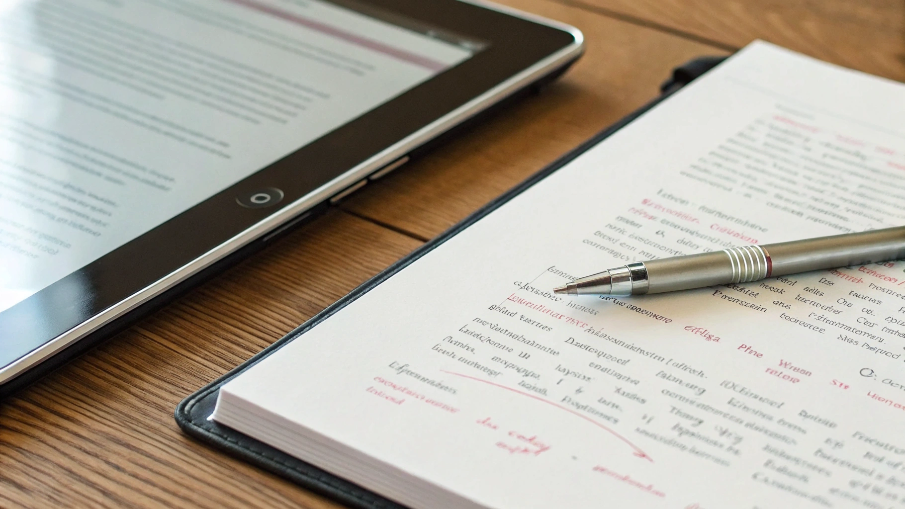 Рукописные конспекты и заметки на PDF на экране планшета со стилусом