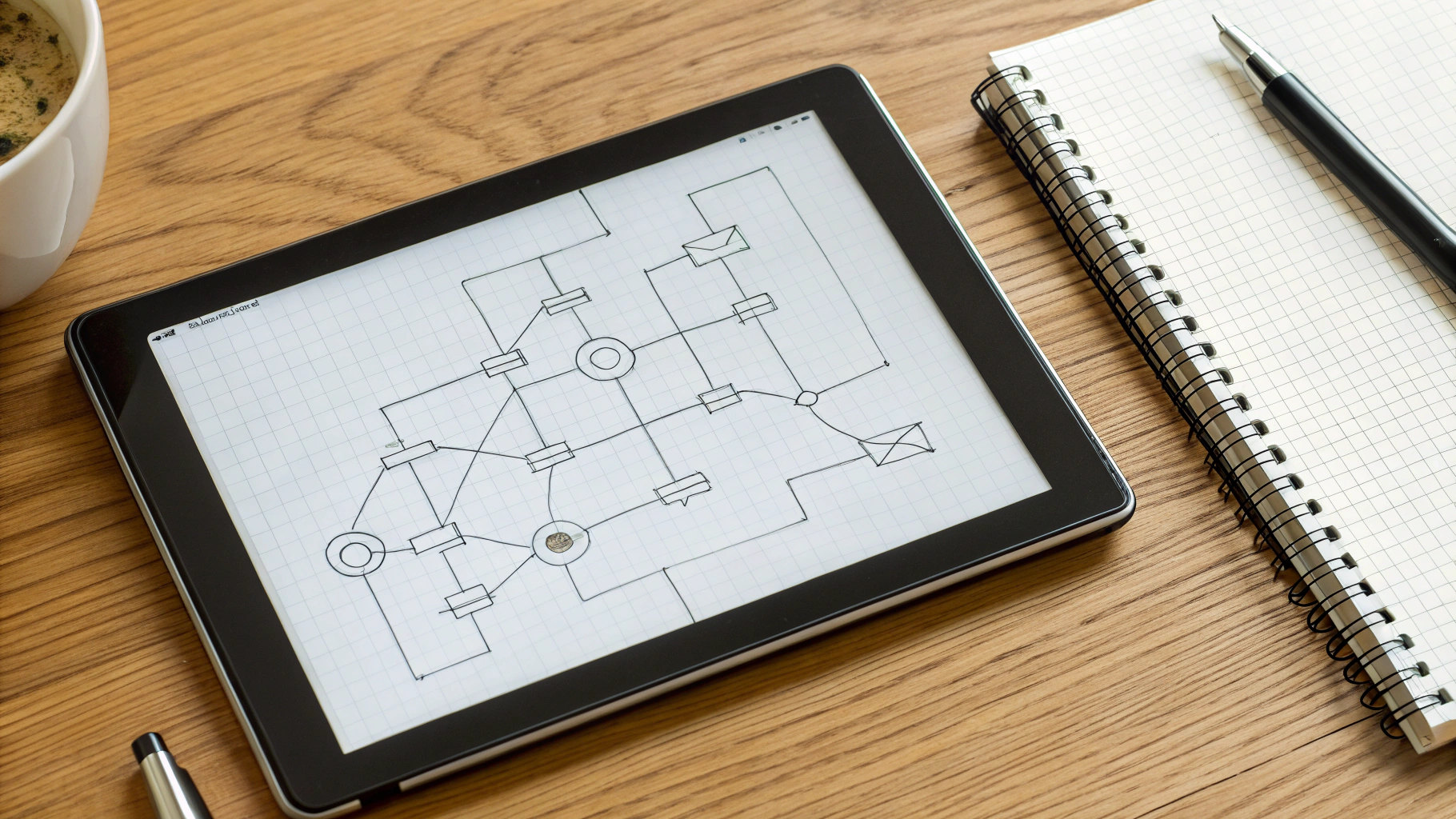Рукописные схемы и mind map на планшете во время мозгового штурма