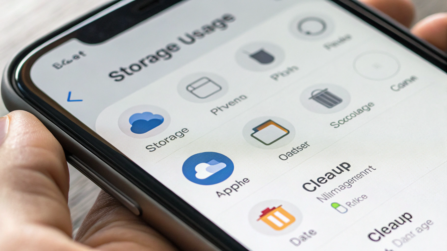 Смартфон с открытым экраном хранилища и настройками очистки памяти