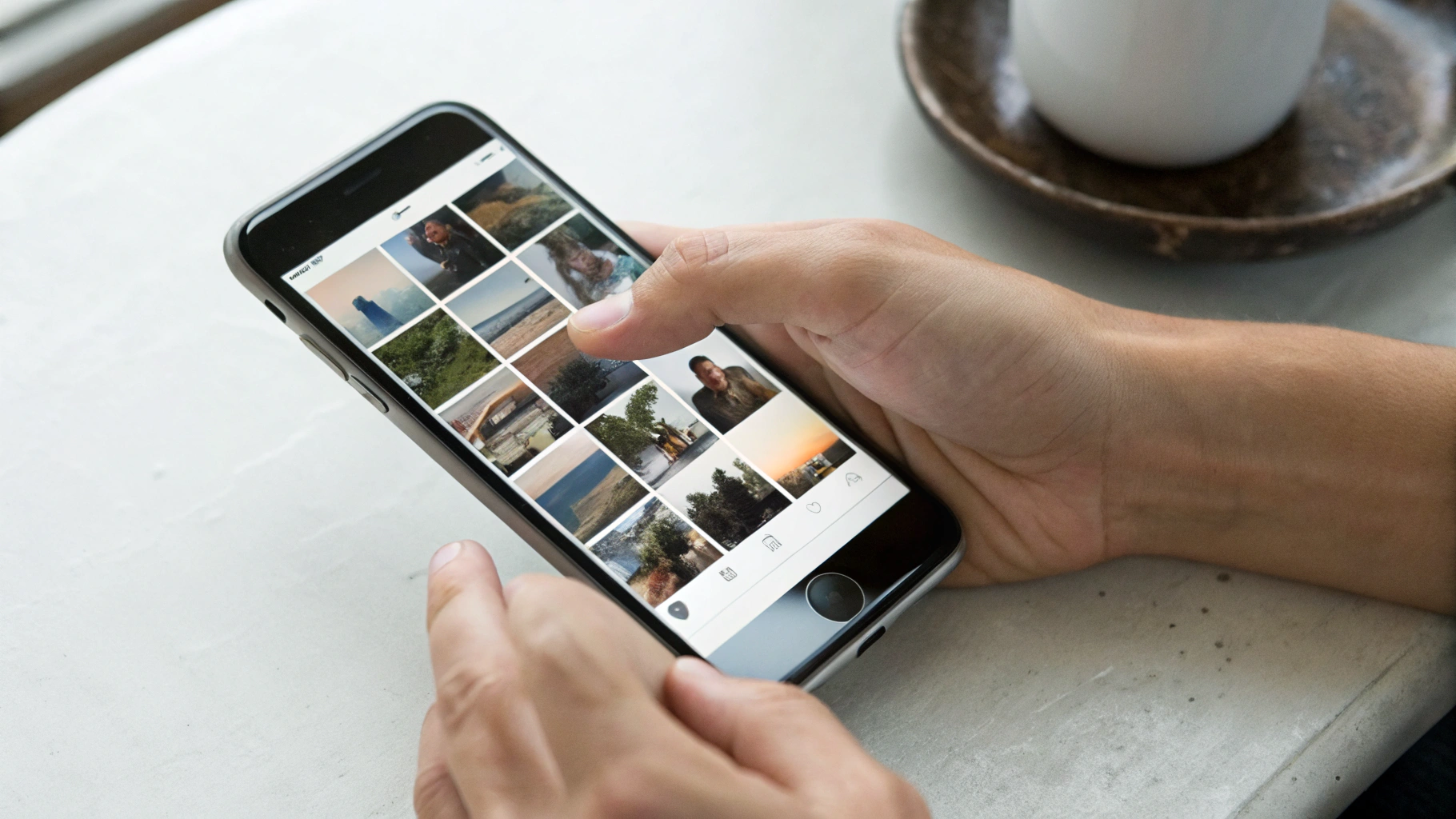 Пользователь очищает галерею смартфона, удаляя фото и видео для освобождения памяти