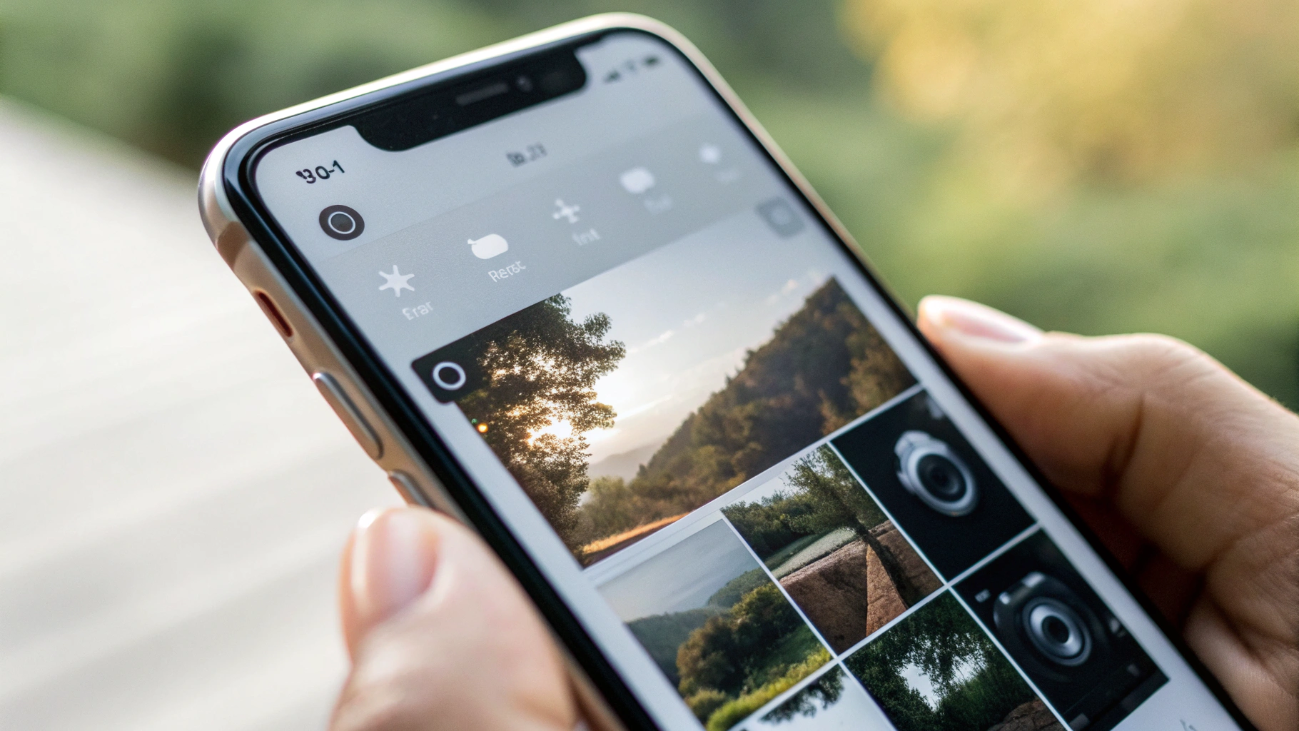 Интерфейс камеры смартфона с ИИ-настройками обработки фото