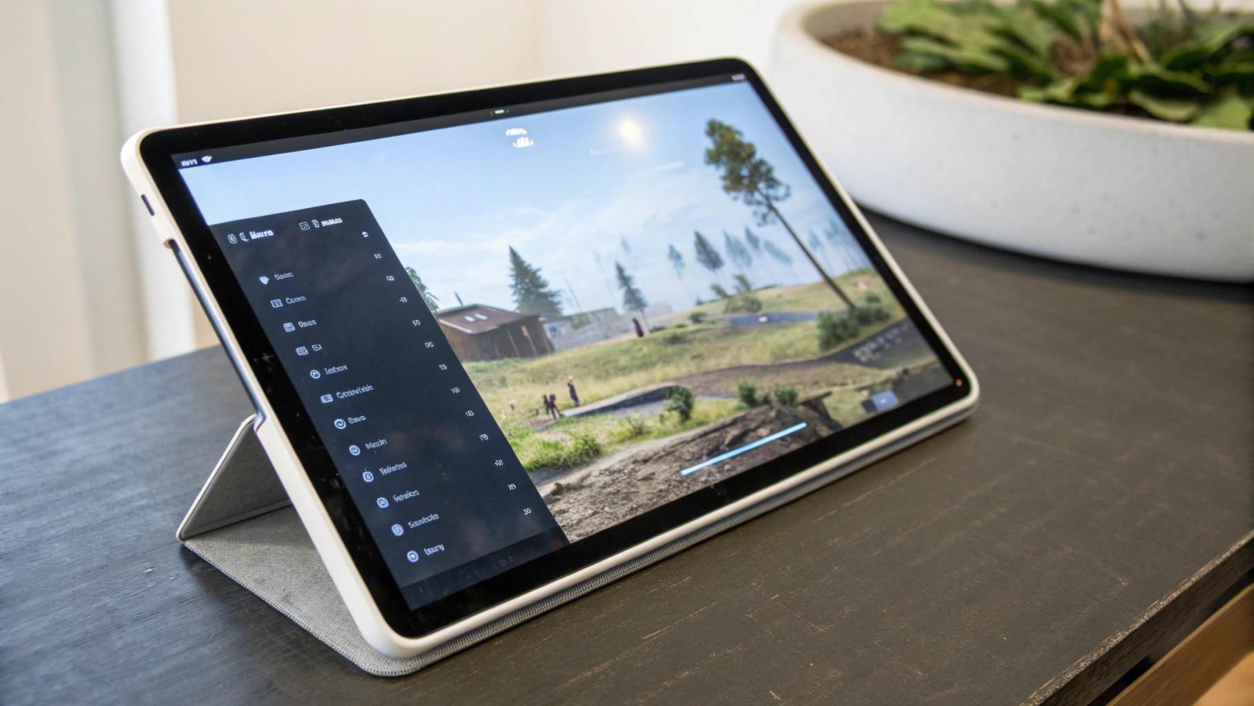 Современный планшет с открытыми настройками графики и показателем FPS в игре