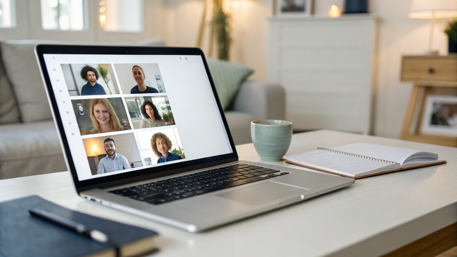 Ноутбук на столе с экраном настроек, где видно несколько пользовательских профилей семьи