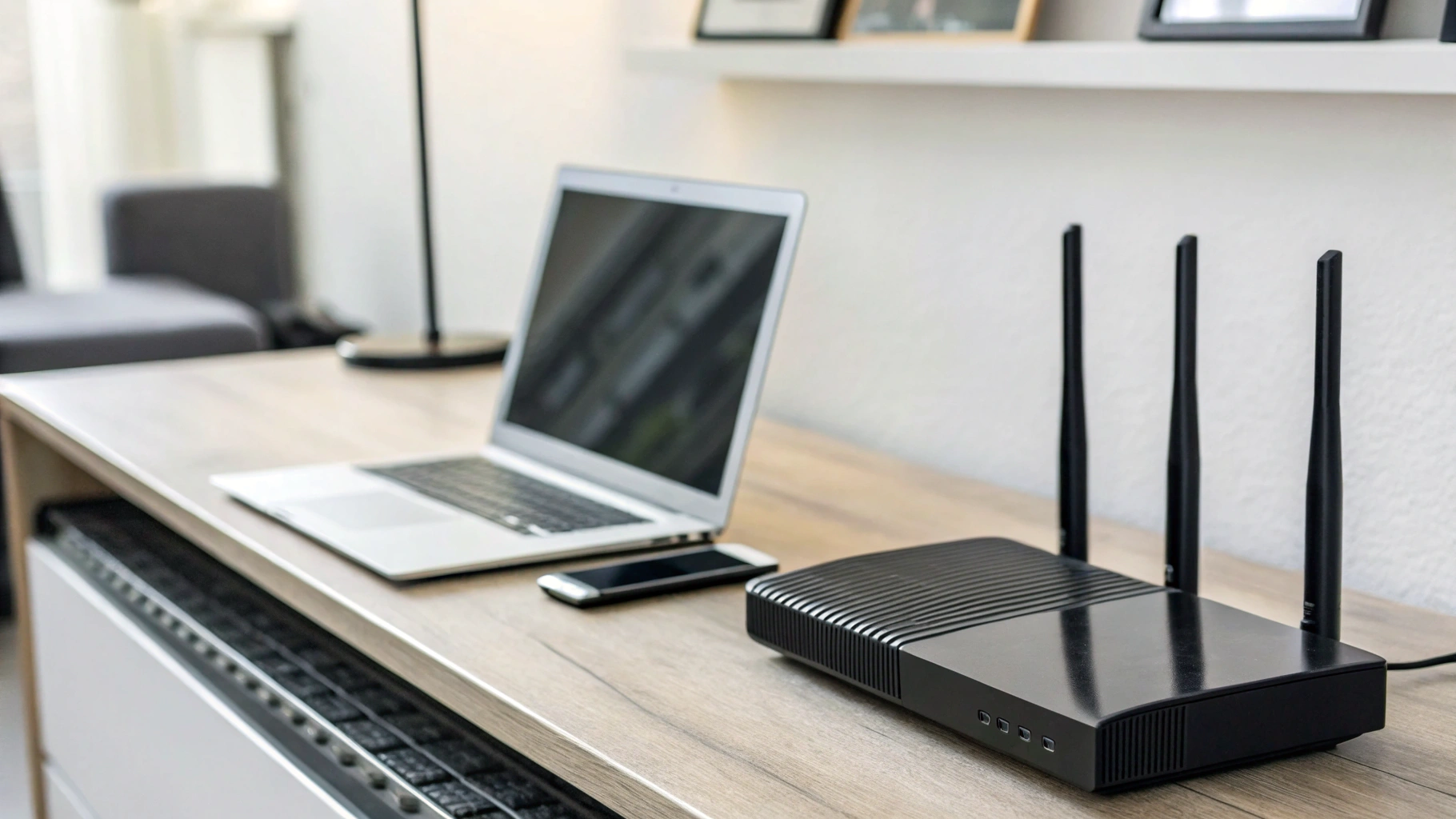 Роутер Wi‑Fi 7 и несколько домашних устройств, подключенных по беспроводной сети