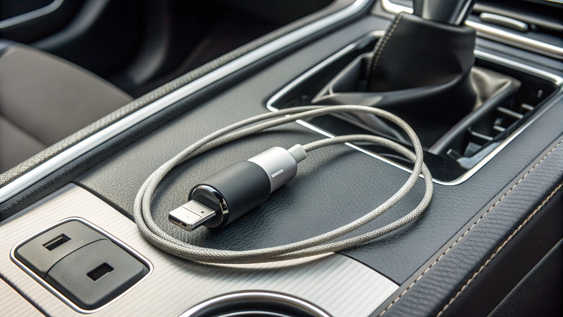 Автомобильный адаптер питания USB‑C и кабель на центральной консоли