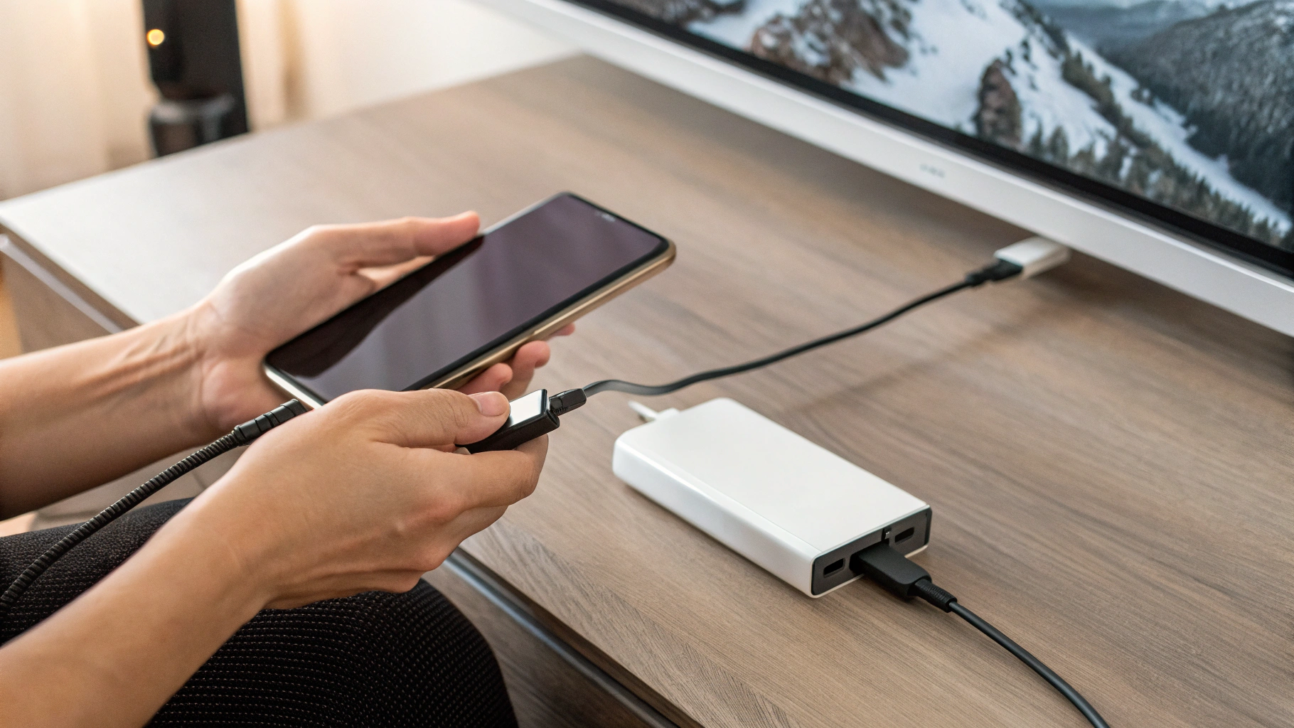 Подключение современного смартфона к телевизору через HDMI и USB‑C адаптер