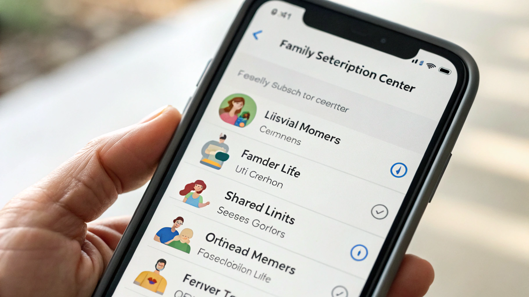 Экран смартфона с центром семейных подписок и общим лимитом расходов