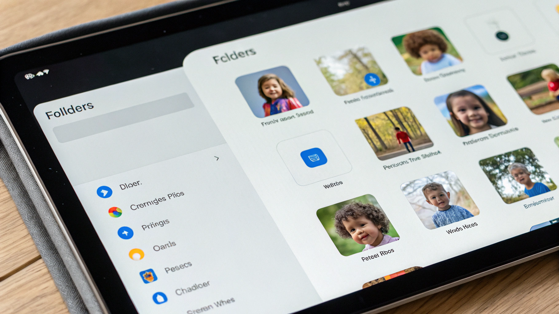 Рабочий стол планшета с отдельными папками и экранами для младшего и старшего ребёнка