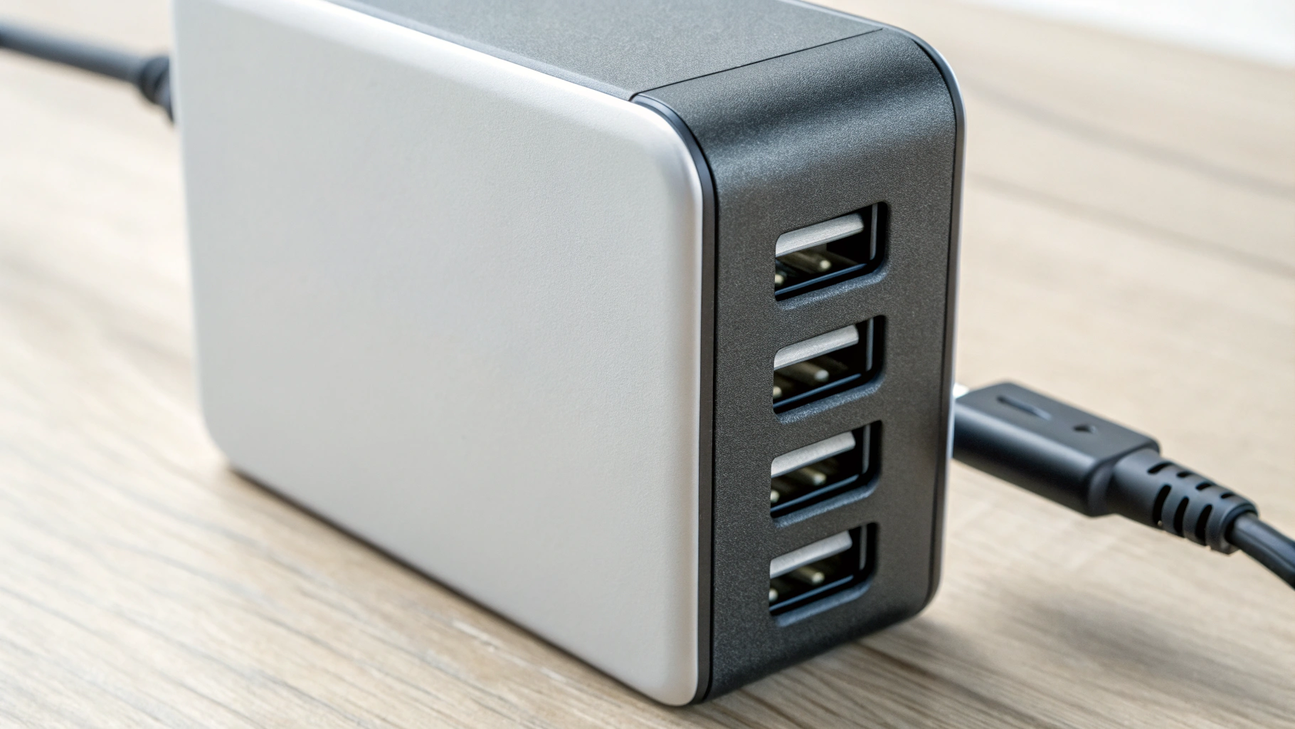 Современный GaN‑адаптер USB‑C Power Delivery с несколькими портами и обозначением мощности
