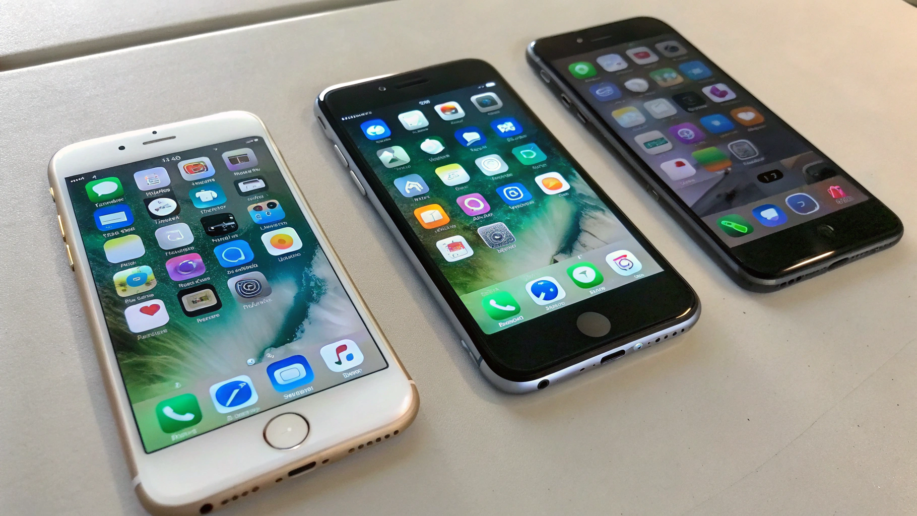 Три смартфона на столе с разными экранами: рабочий, смешанный и отвлекающий