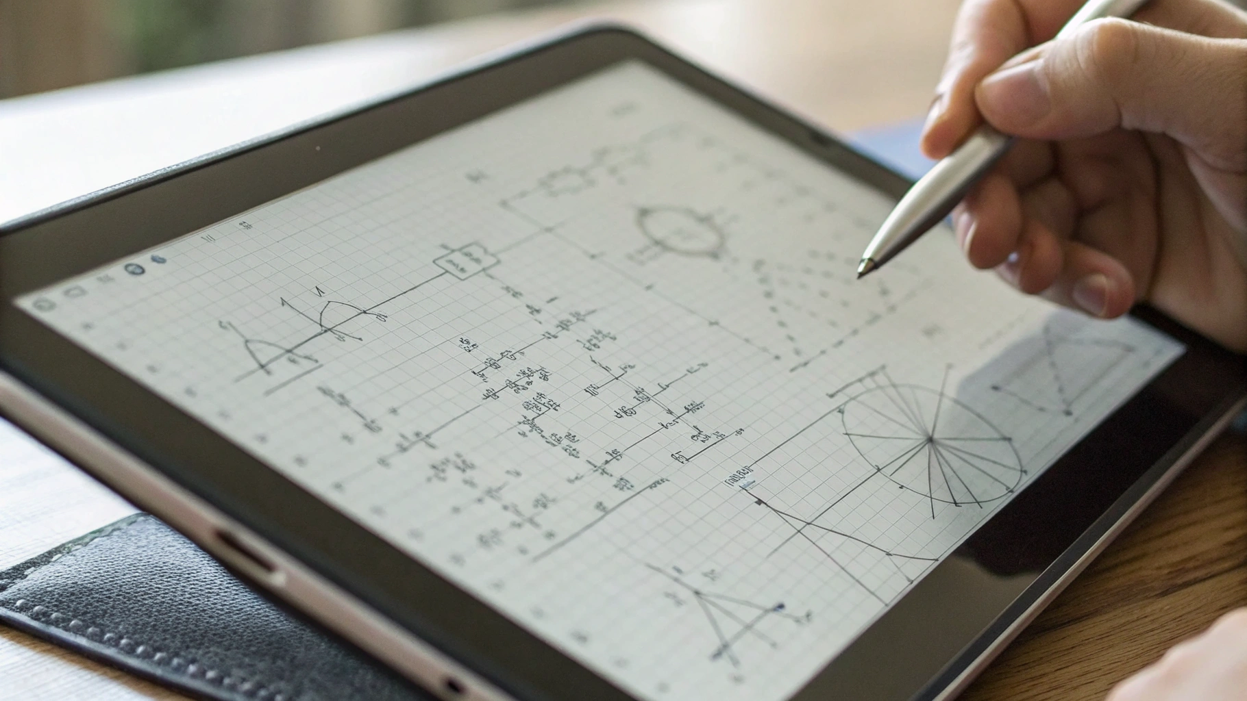 Планшет с рукописными формулами и графиками для подготовки к ЕГЭ