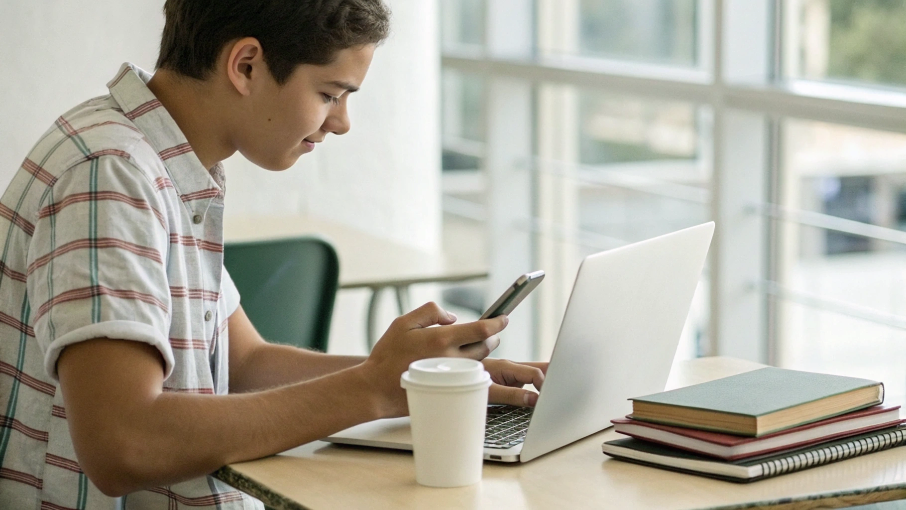 Студент считает выгоду на смартфоны по акциям к 1 сентября на ноутбуке