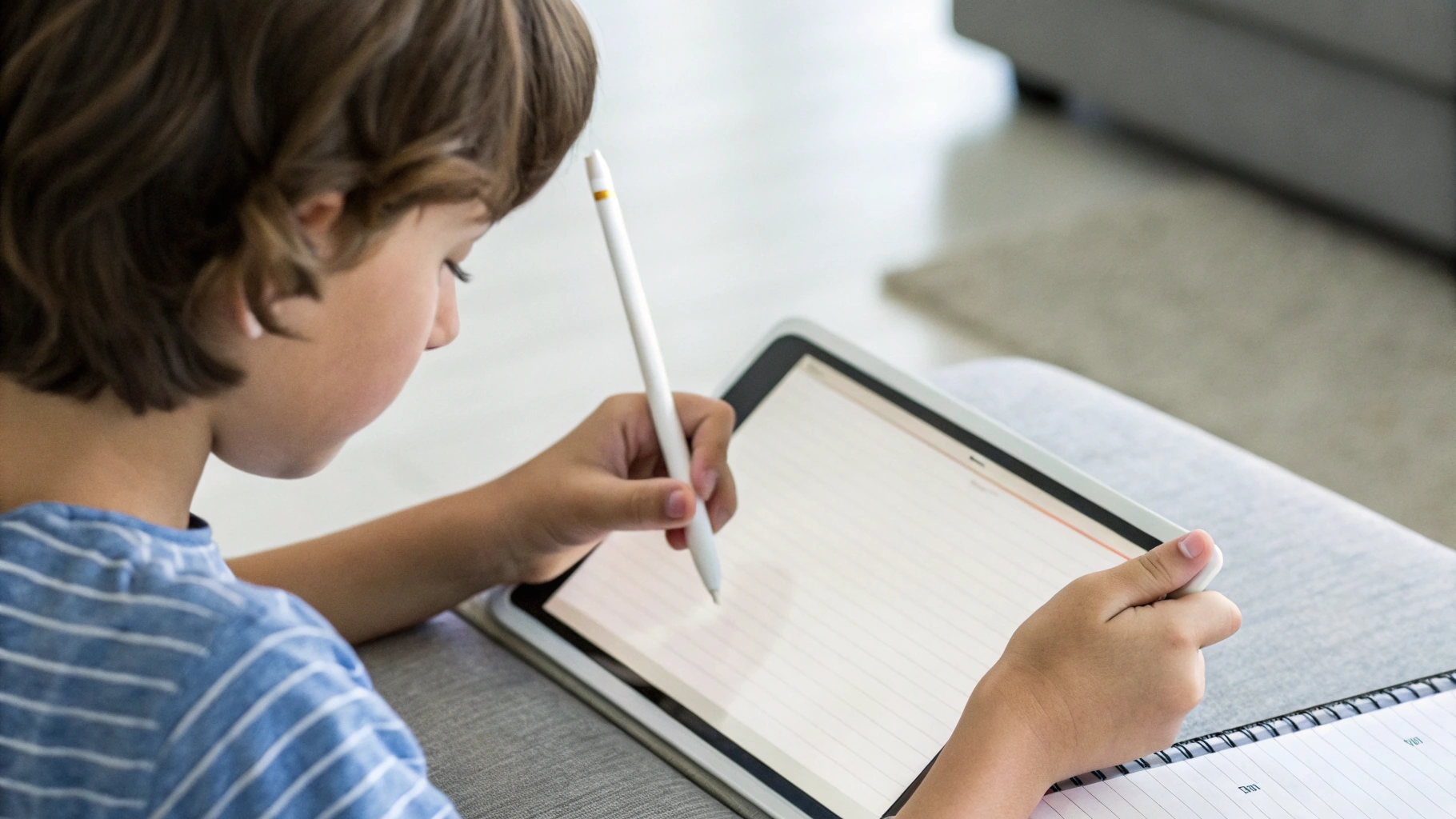 Левша пишет Apple Pencil на iPad с перенастроенной панелью инструментов