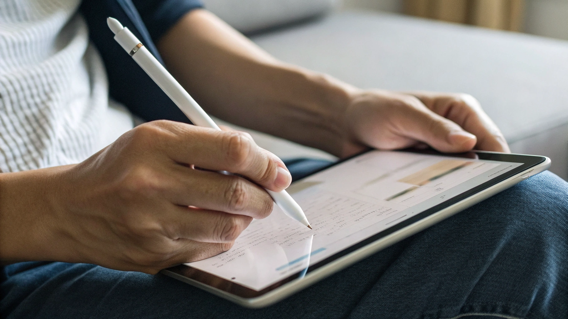 Пара делает конспекты на планшете с помощью стилуса