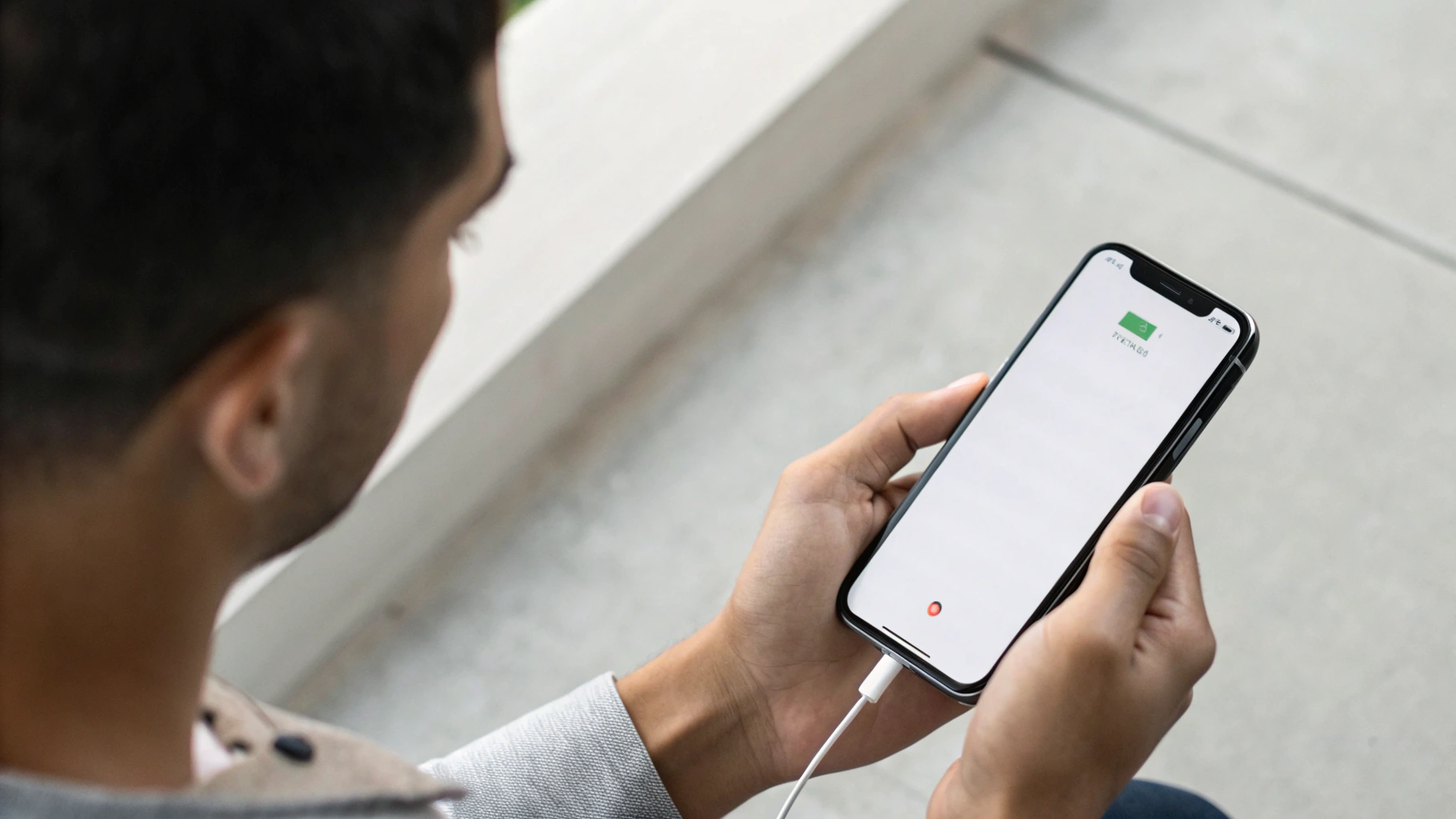 Пользователь проверяет состояние аккумулятора iPhone в настройках