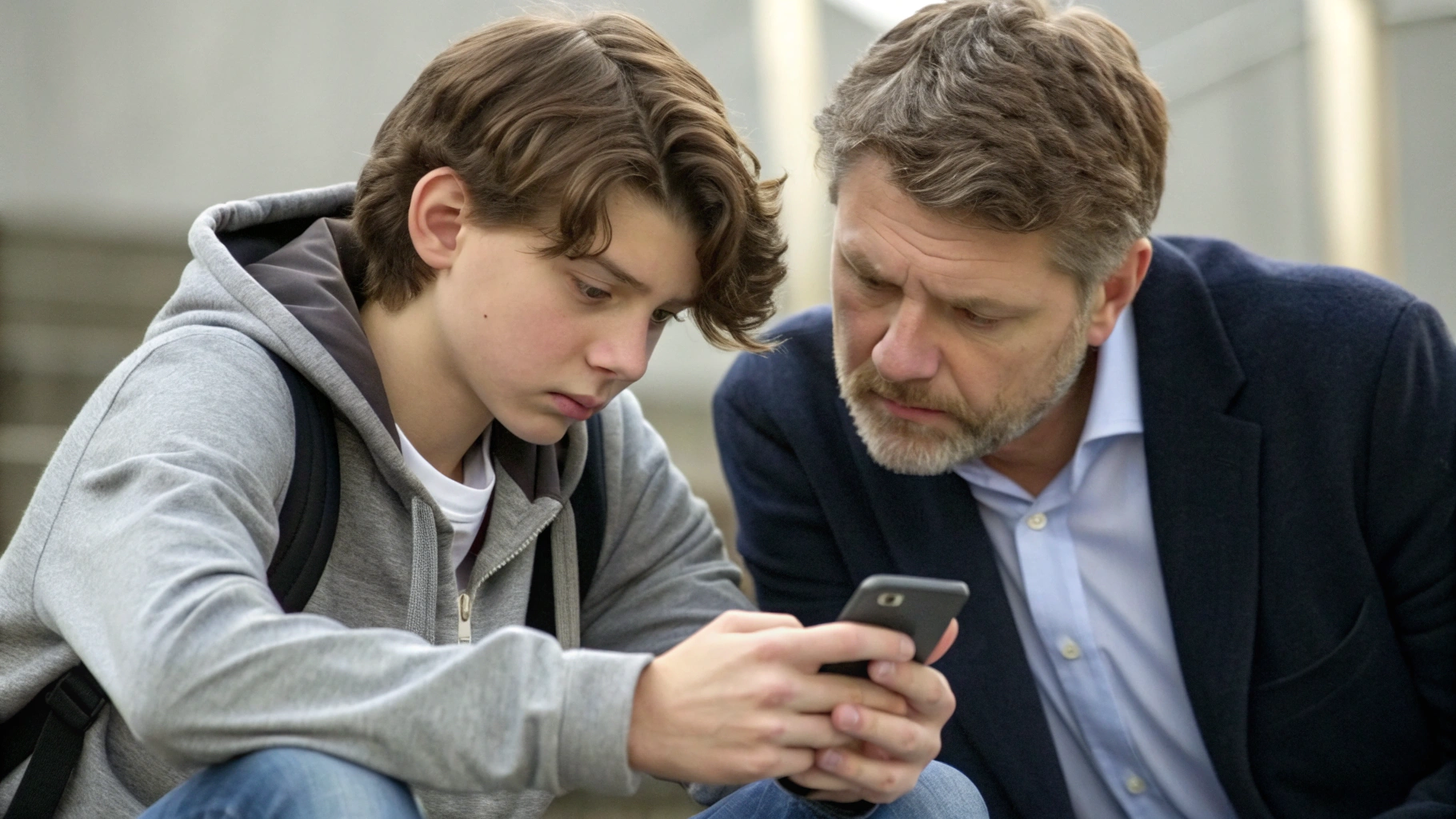 Подросток и родитель вместе настраивают обмен геолокацией на смартфоне