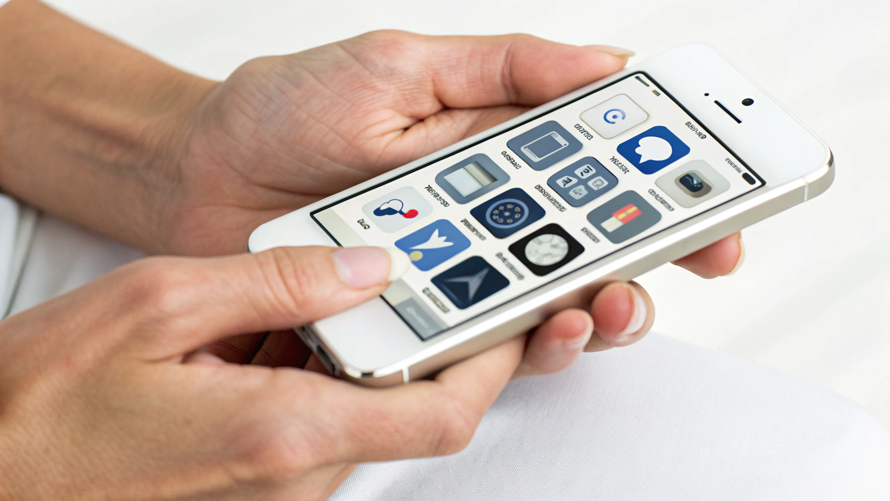 Руки держат iPhone с открытыми настройками крупного текста и универсального доступа