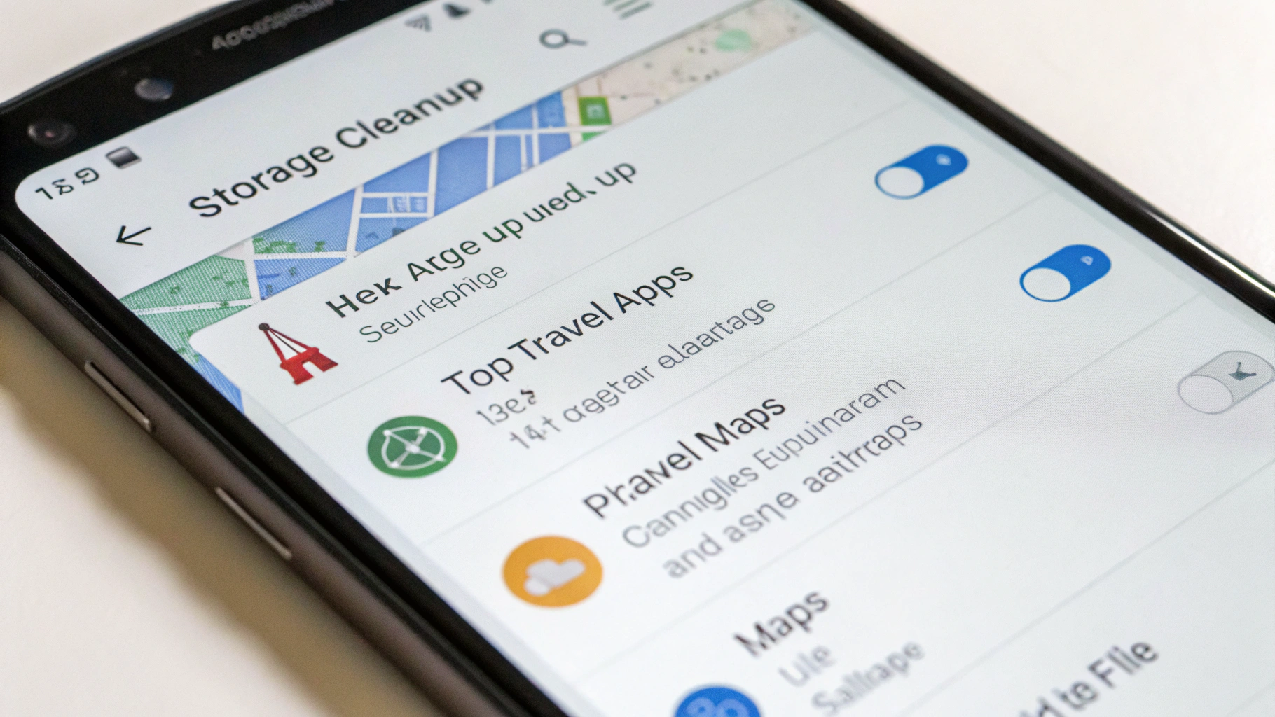Очистка памяти Android‑смартфона перед поездкой, на экране видно место и установленные приложения
