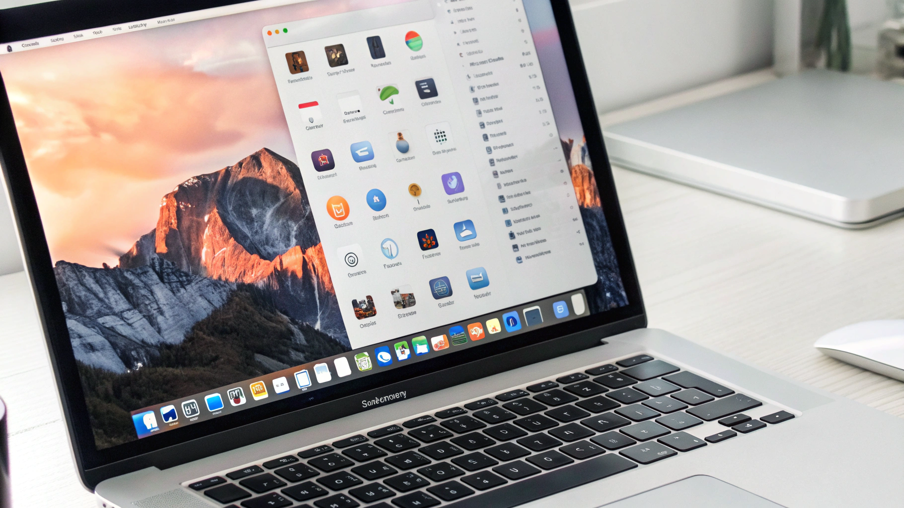 Рабочий стол MacBook с крупными ярлыками Zoom, мессенджеров и папкой Главное